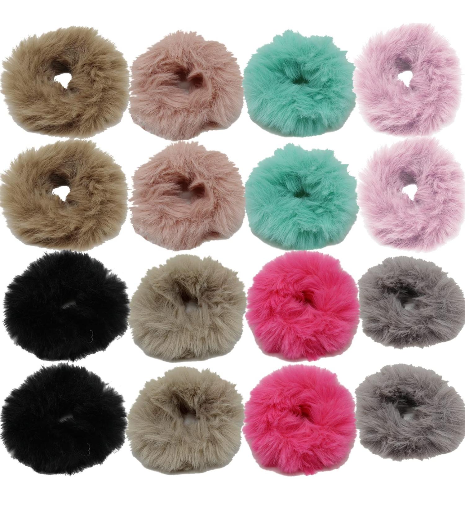 16 Pieces Fluffy Hair Ties - Soft Elastic Ponytail Holders & Pompon Ball Scrunch Bands for Effortless Style - Buy Online on GoSupps.com