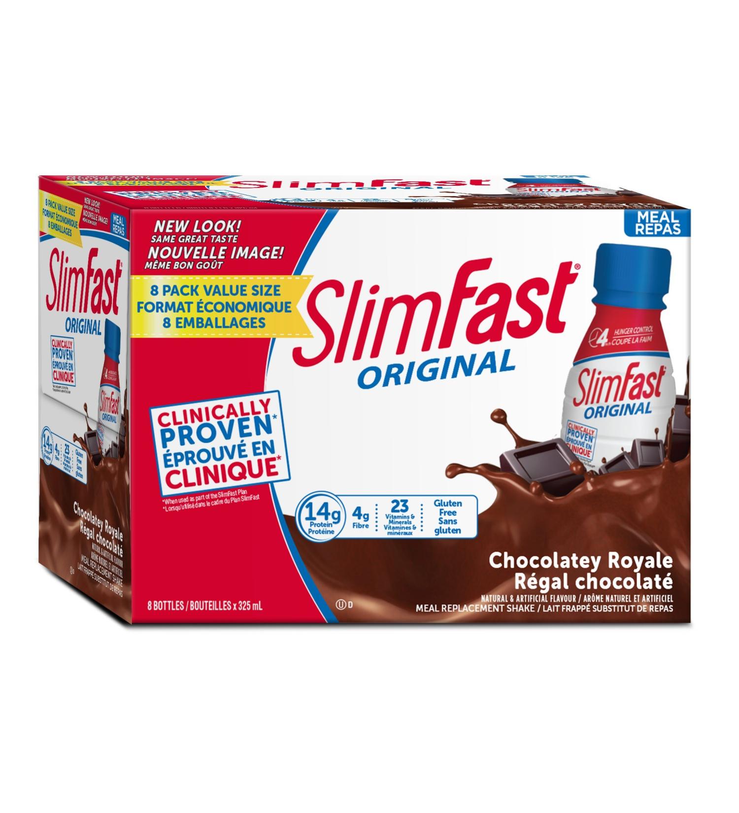 Case of Slim Fast Original Meal Replacement or Weight Loss Ready to Drink Shakes with 14g of Protein 4g of Fibre Plus 23 Vitamins and Minerals Chocolatey Royal 8 Bottles x 325ml (3 Packs 24 Bottles) - Buy Online on GoSupps.com