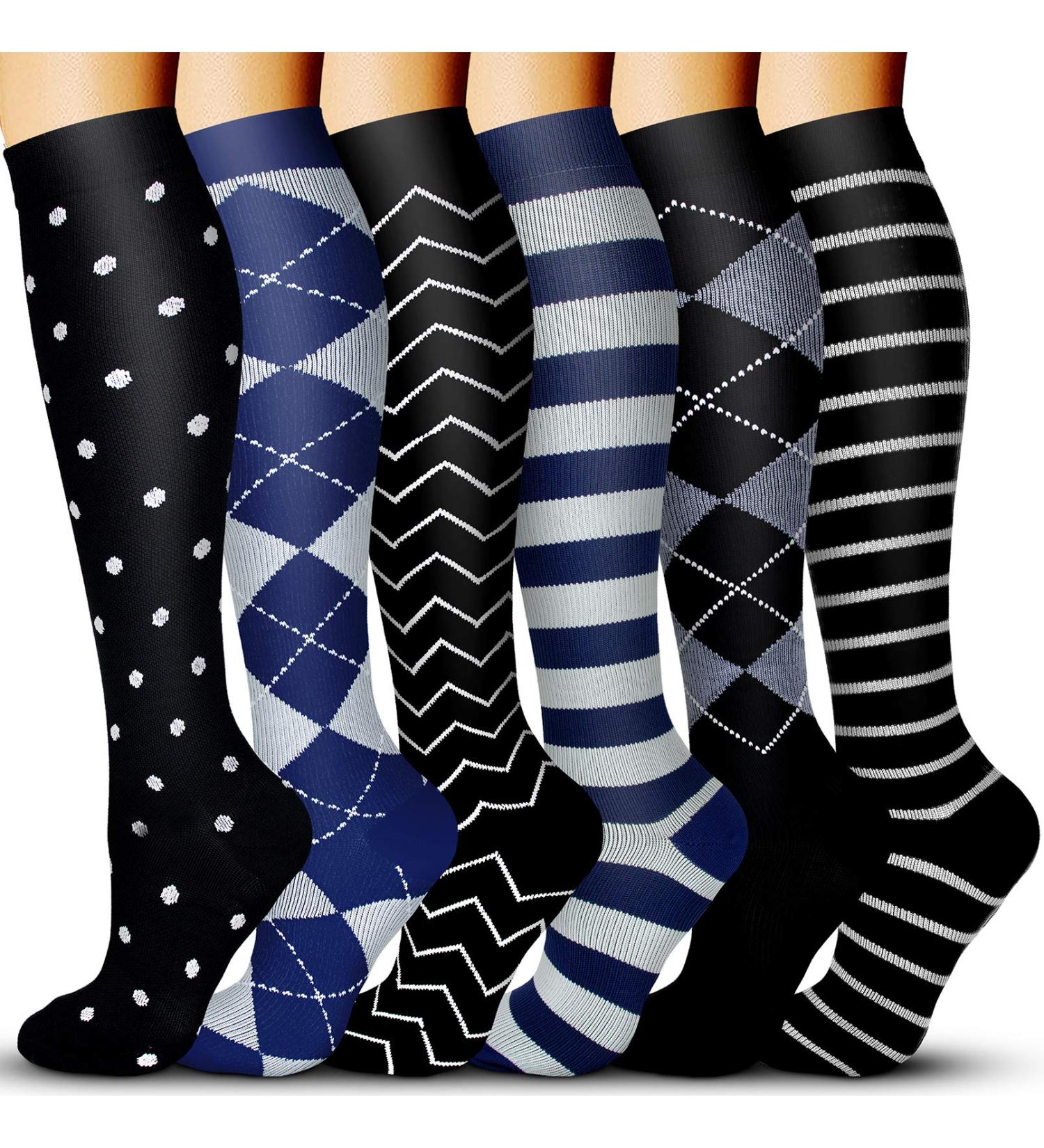 QUXIANG Compression Socks 15-20 mmHg for Men & Women - Medical Grade for Running, Nursing, Varicose Veins - Travel & Athletic Support - Large-X-Large, Gray/Black (Pack of 7) - Buy Online on GoSupps.com