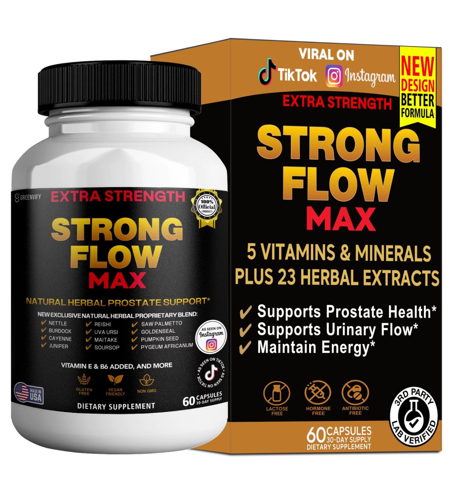 Strong Flow Max Extra Strength Prostate Support Natural Herbal Supplement with Saw Palmetto 60 Capsules 30-Day Supply (1) - Buy Online on GoSupps.com