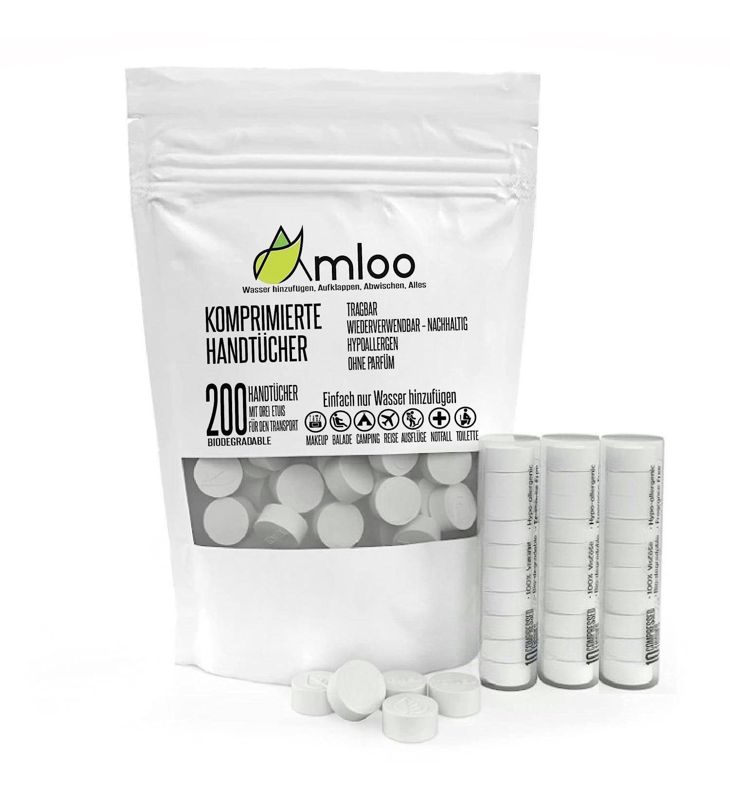 Amloo 200 Magic Compressed Towels - Mini Travel & Outdoor Sports Towels Disposable Finger Washcloths with 3 Transport Cases | Ideal for Health & Hygiene - Buy Online on GoSupps.com