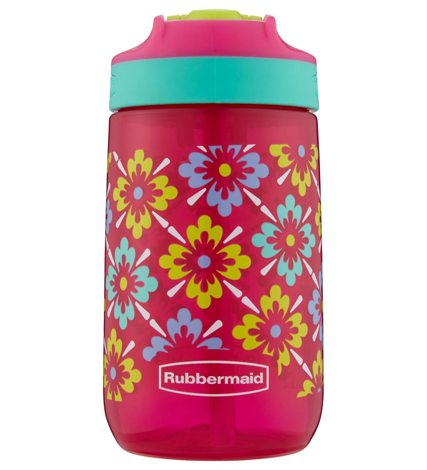 Rubbermaid Leak-Proof Kids Water Bottle 14 oz - Tiki Flowers Graphic Tart Pink - 16 oz - Buy Online on GoSupps.com