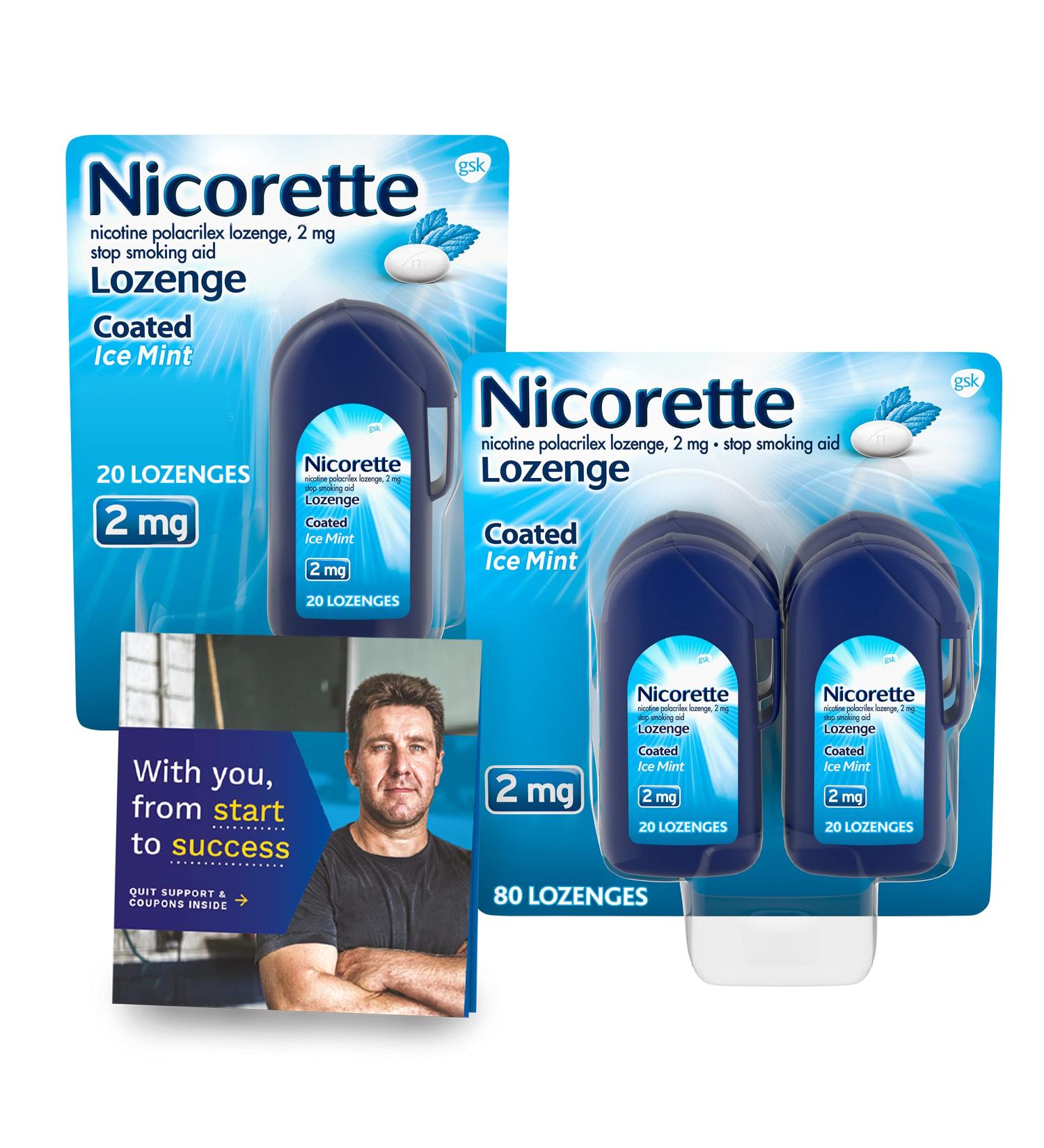 Nicorette 2mg Ice Mint Nicotine Lozenges - Quit Smoking Aid with Behavioral Support Program - 100 Count - Buy Online on GoSupps.com