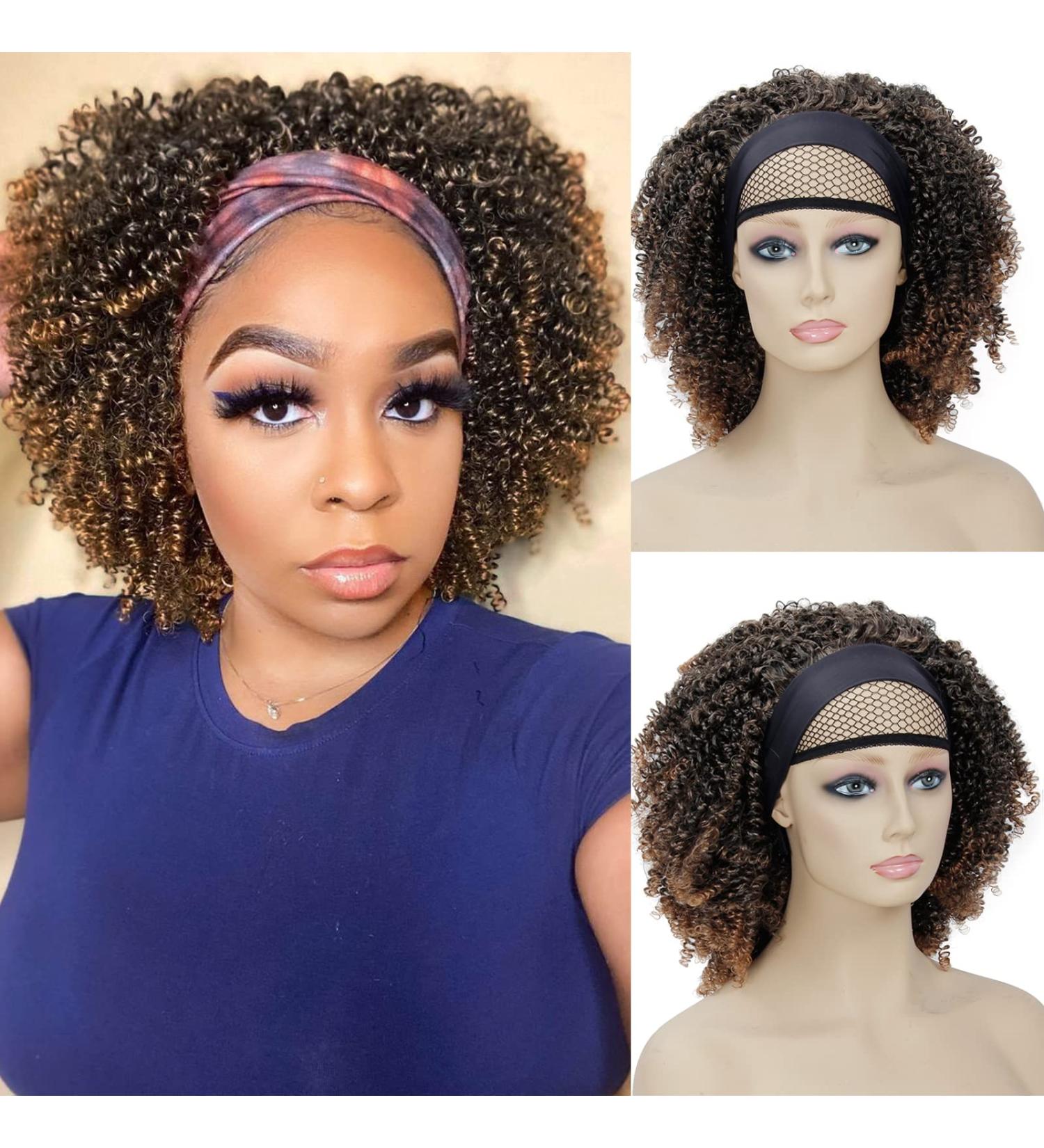 Short Afro Kinky Curly Headband Wig for Black Women - 12 Inch Synthetic Heat Resistant Hair - Natural Look Daily Wear - #1B/30 - Buy Online on GoSupps.com
