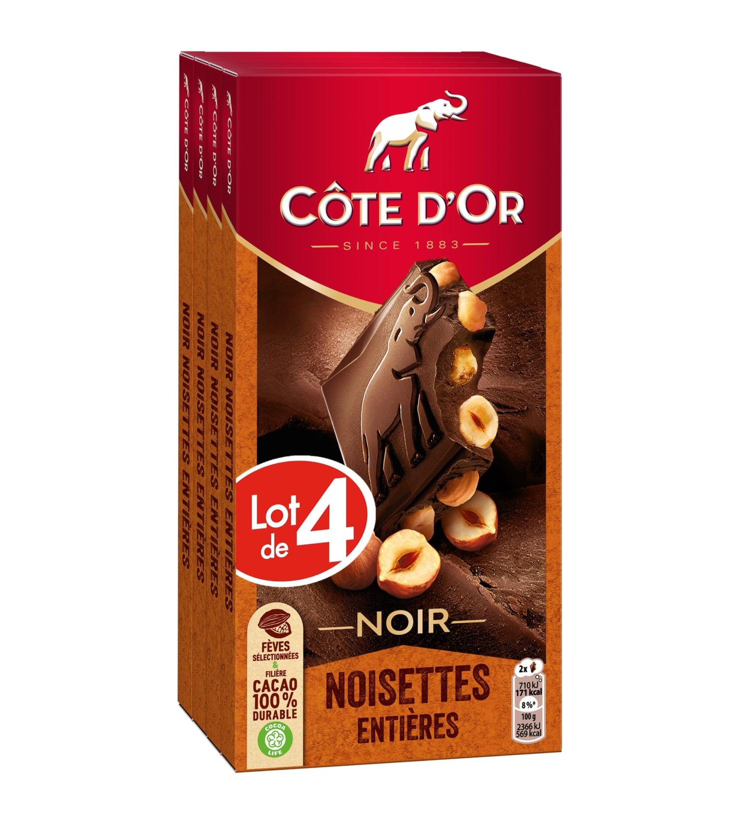 C TE D'OR - 4 C te d'Or Dark Chocolate and Whole Hazelnuts Block Bars 180g - Dark Chocolate and Whole Hazelnuts - Pack of Chocolate Bars - Pack of 4x180g - Buy Online on GoSupps.com