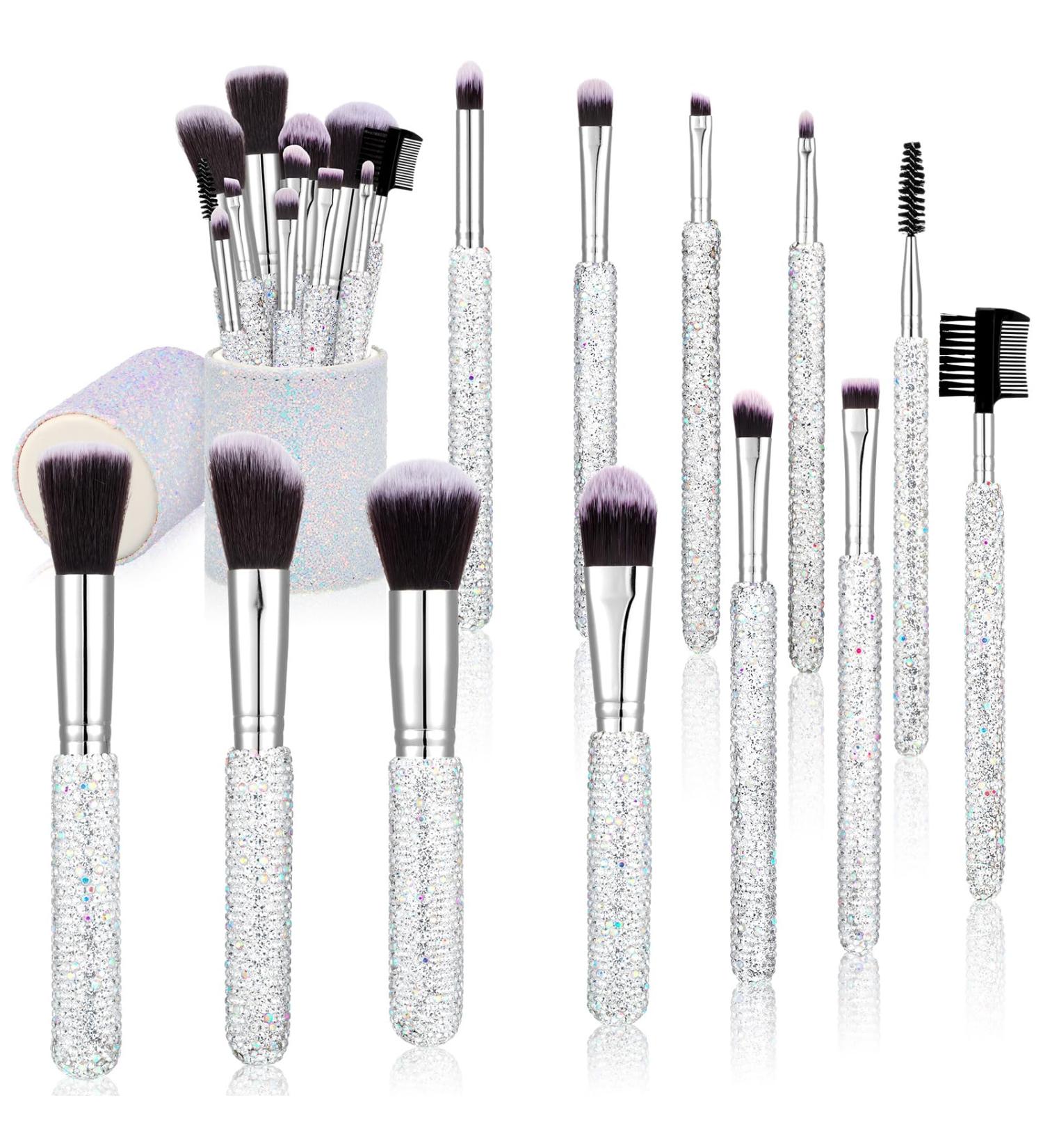 Nuogo 13 Pcs Rhinestone Makeup Brush Set | Bling Crystal Professional Face & Eye Cosmetics Tools | Glitter Holder Included - Buy Online on GoSupps.com