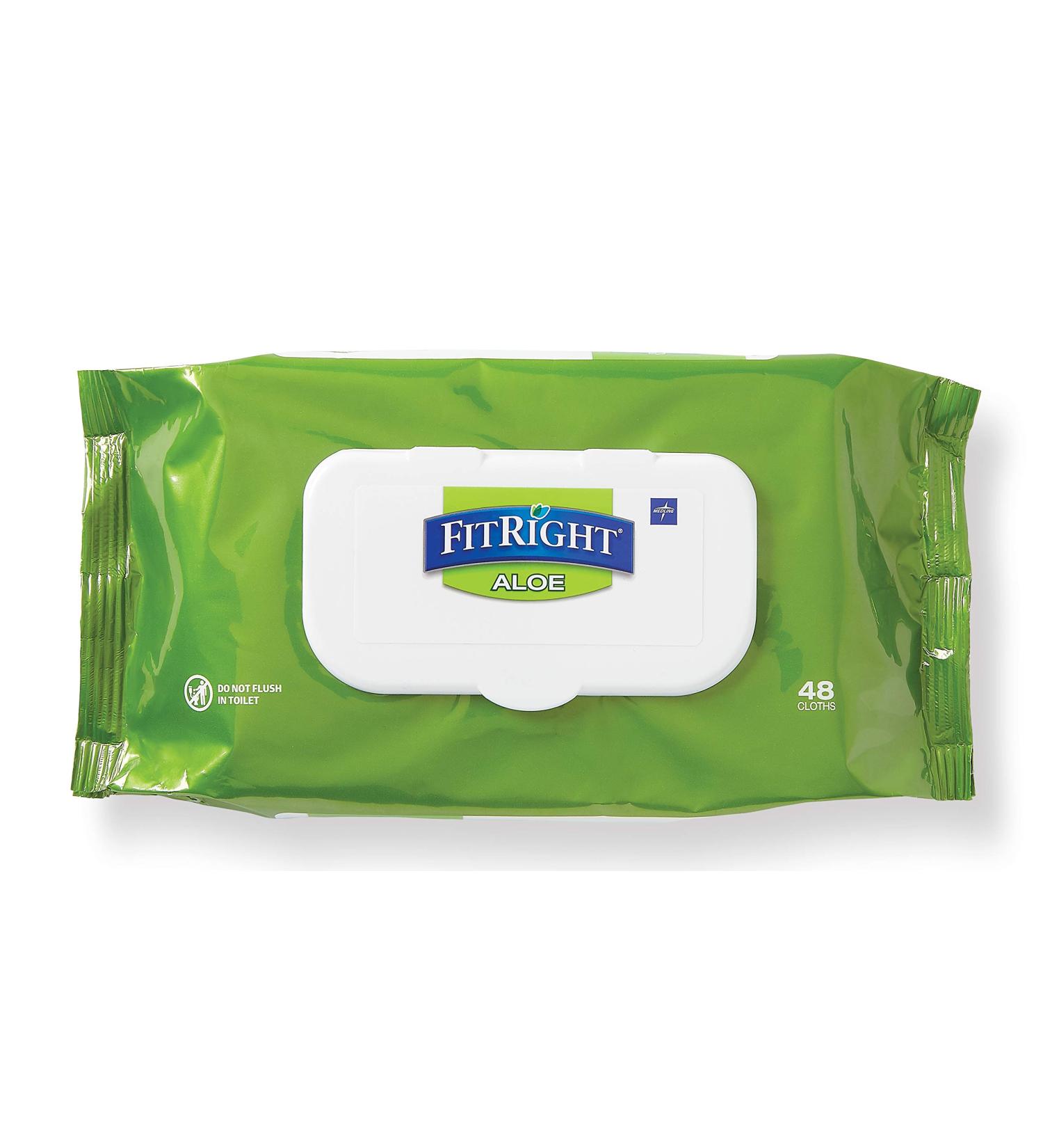 Medline FitRight Aloe Scented Personal Cleansing Cloth Wipes - Pack of 48 (8x12) | Adult Large Incontinence Wipes - Buy Online on GoSupps.com