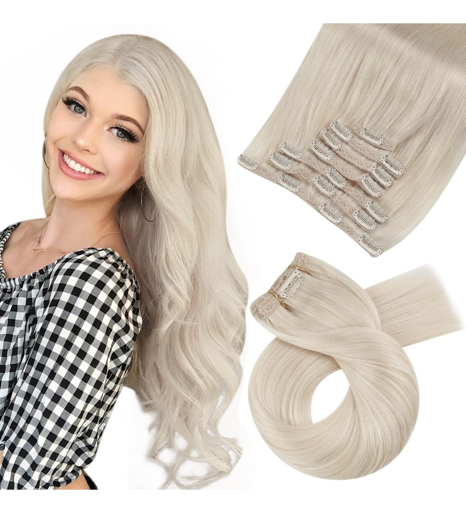 Moresoo 22 Inch Platinum Blonde Clip in Human Hair Extensions - 7 Pieces/120g #60 - Buy Online on GoSupps.com