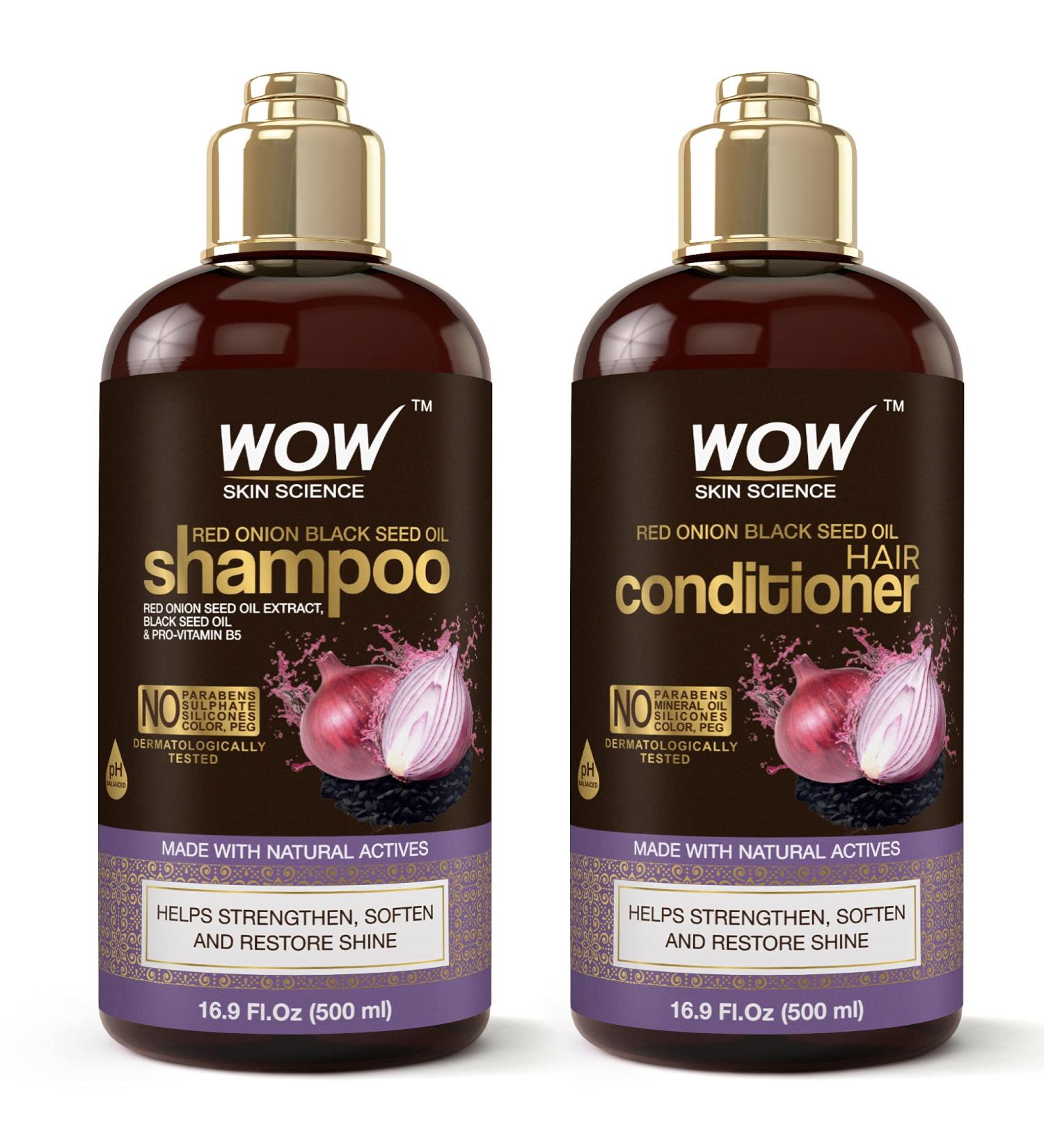 Wow Skin Science Red Onion & Black Seed Oil Shampoo + Conditioner Kit - Nourishing Hair Care - Buy Online on GoSupps.com