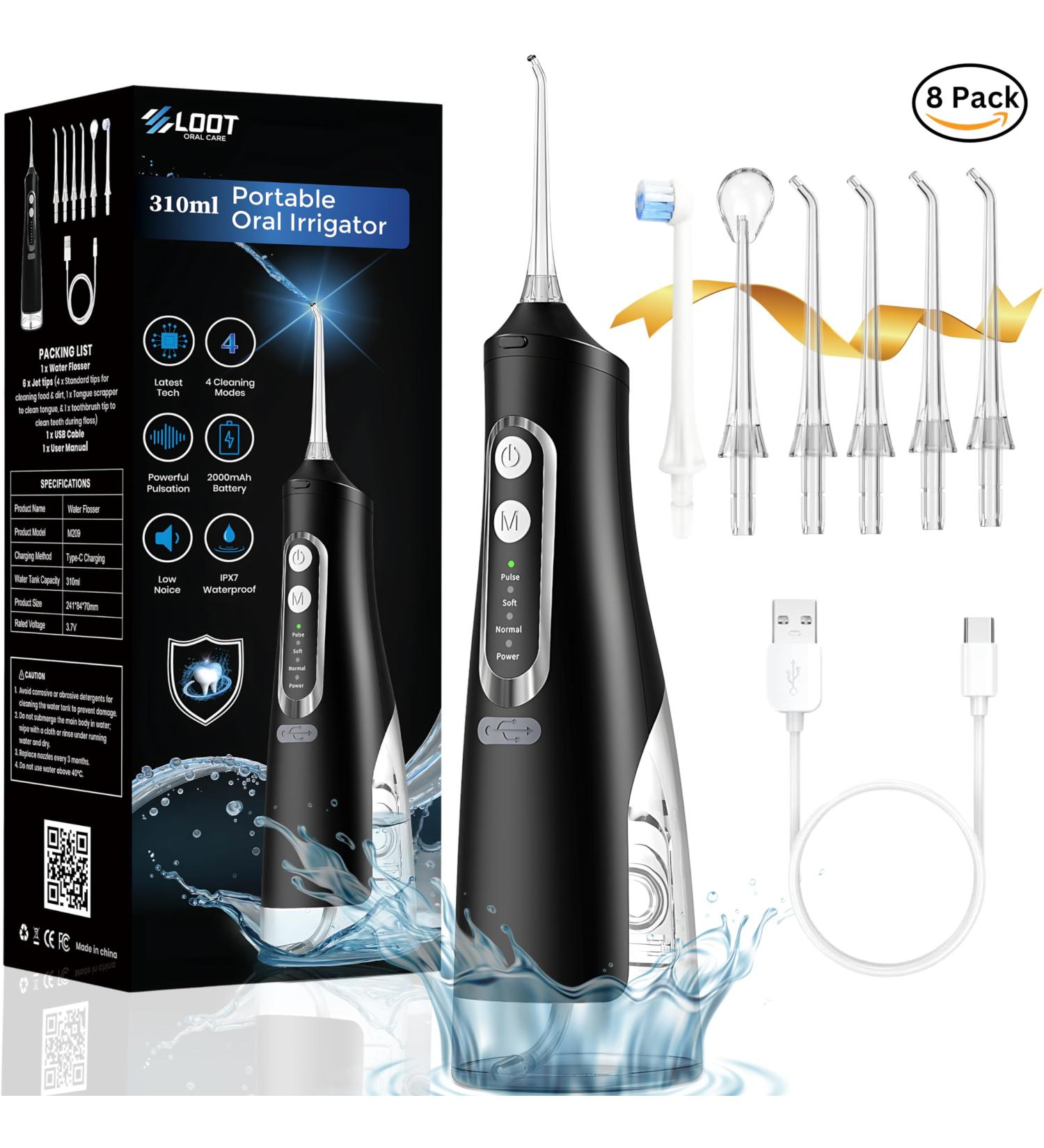 Buy Cordless Dental Water Flosser - 310ML Electric Flosser with 4 Modes 6 Tips IPX7 Waterproof - Portable Oral Irrigator for Teeth Cleaning - Buy Online on GoSupps.com