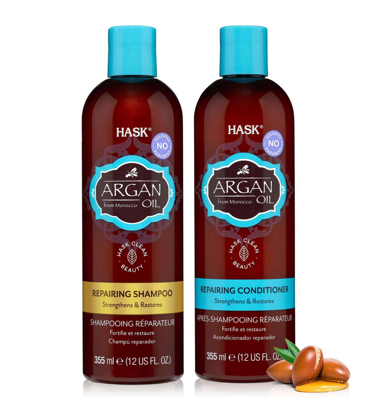 HASK Argan Oil Repairing Shampoo & Conditioner Set - Color Safe, Gluten-Free, Sulfate-Free, Paraben-Free, Cruelty-Free - Buy Online on GoSupps.com