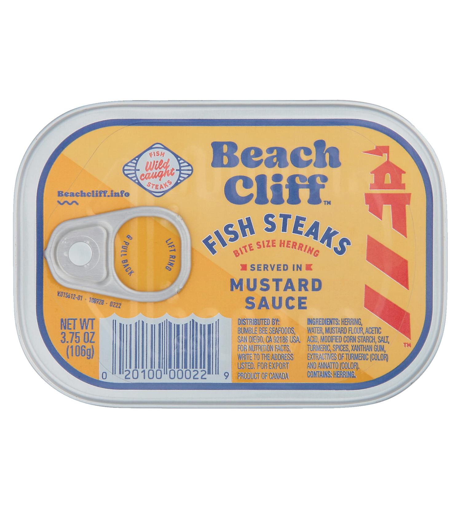 Beach Cliff Wild Caught Fish Steaks in Mustard Sauce 3.75 oz Can (Pack of 12) - High Protein & Gluten-Free - Perfect for Pasta & Seafood Recipes - Buy Online on GoSupps.com
