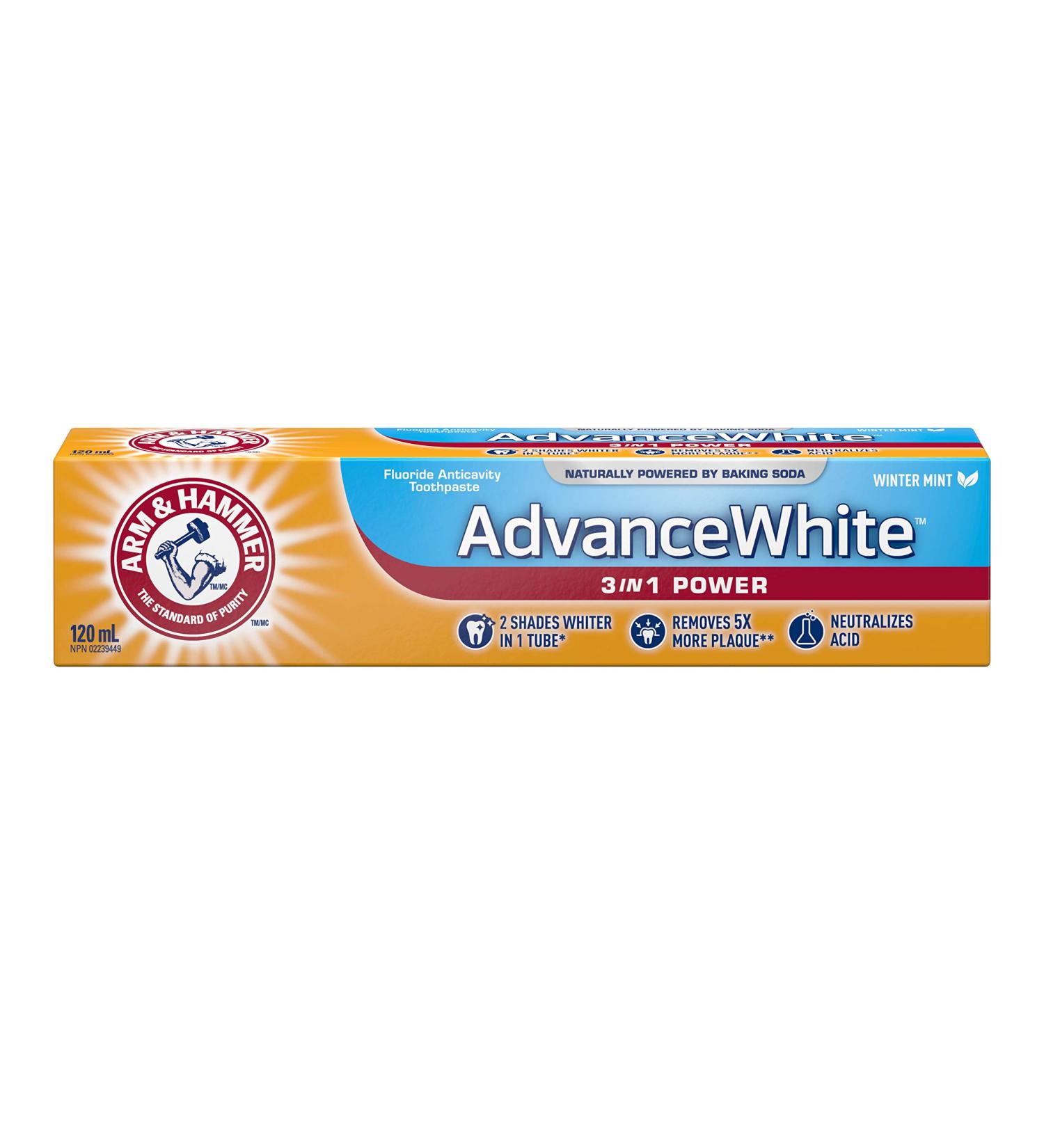 ARM & HAMMER Toothpaste Advance White 3in1 Power - Fluoride Anticavity Whitens Teeth Removes Plaque Neutralizes Acid 120 ml - Buy Online on GoSupps.com