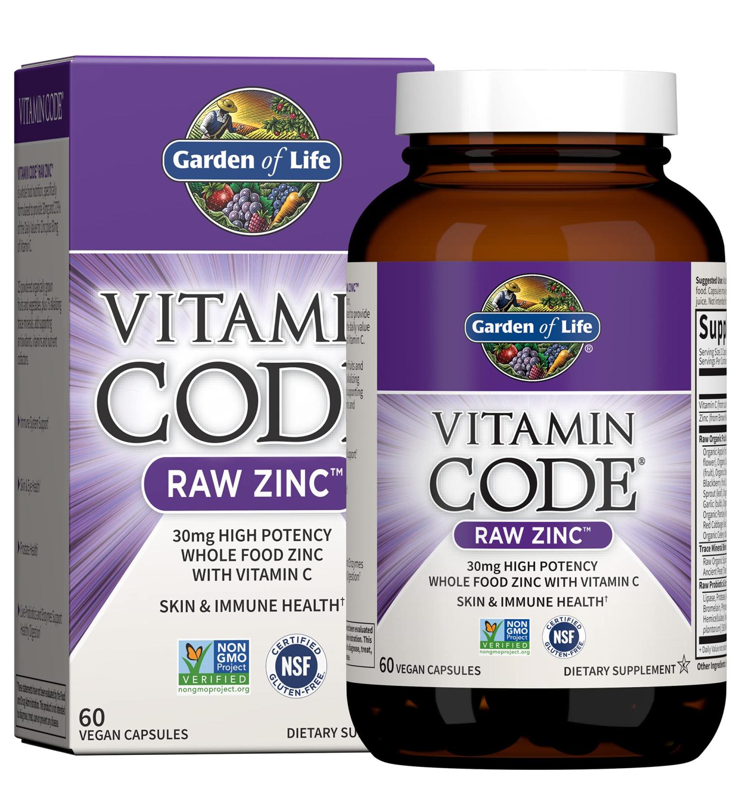 Garden of Life Vitamin Code RAW Zinc - 60 Capsules | Immune Support & Overall Health - Buy Online on GoSupps.com