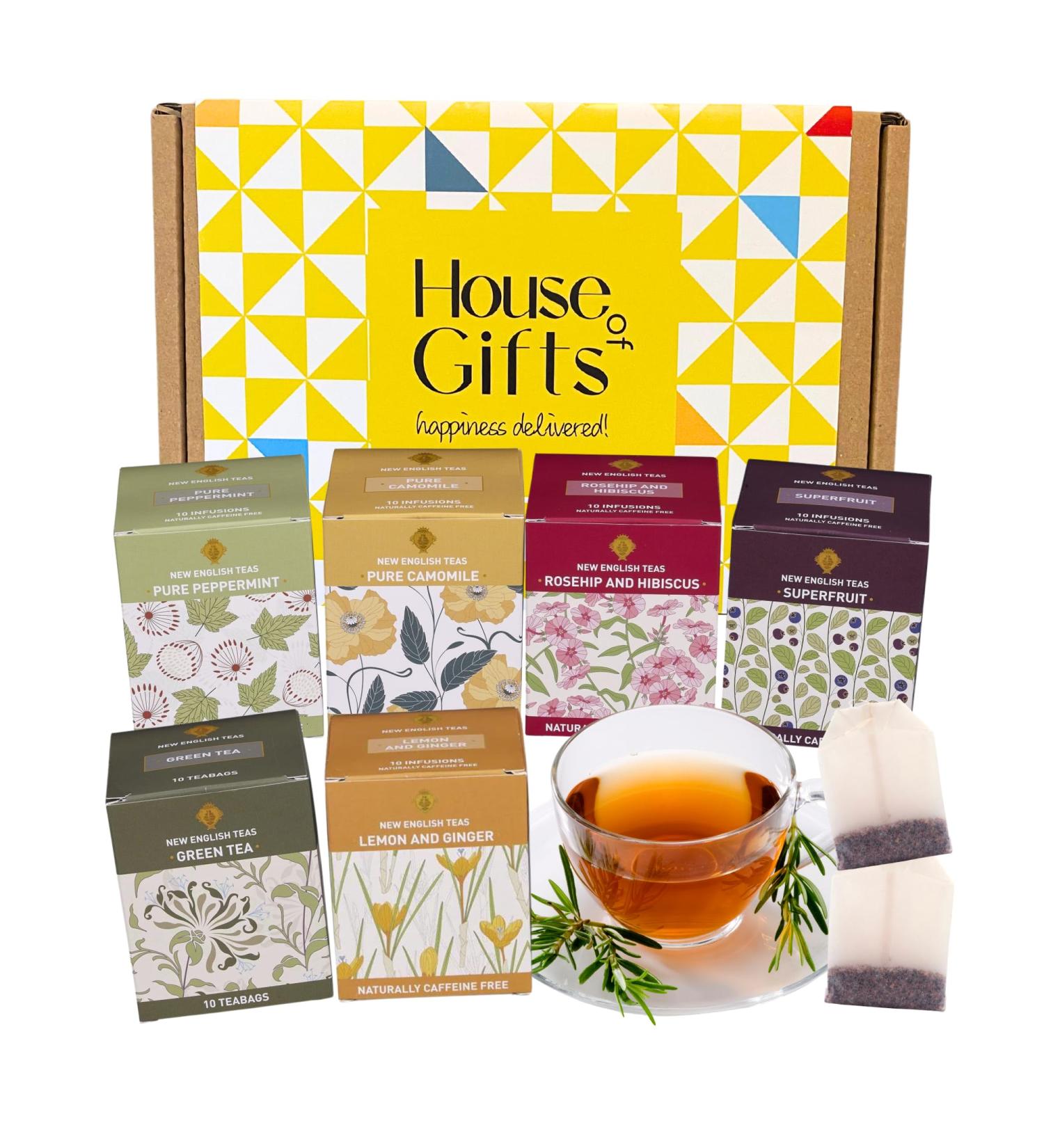 Herbal Tea Gift Set Hamper | 60 Individually Wrapped Bags | 6 Flavours inc. Rosehip & Hibiscus, Peppermint, Green Tea | Tea Lover's Gift - Buy Online on GoSupps.com