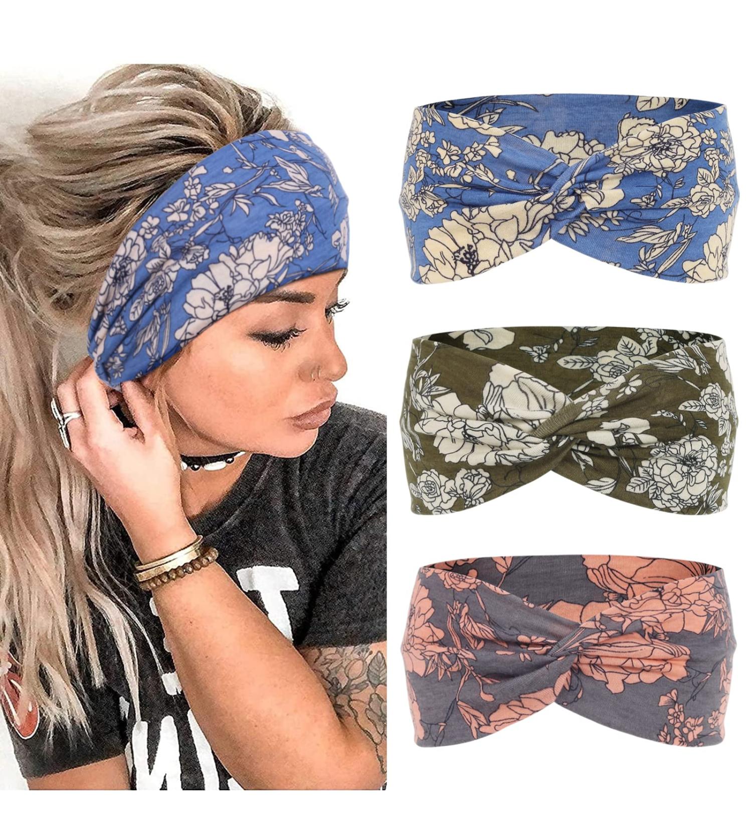 MISUPORVE Boho Wide Headbands for Women - Non Slip Stretch Headbands for Yoga, Running & Sports - 3 Pack Hair Accessories - Buy Online on GoSupps.com