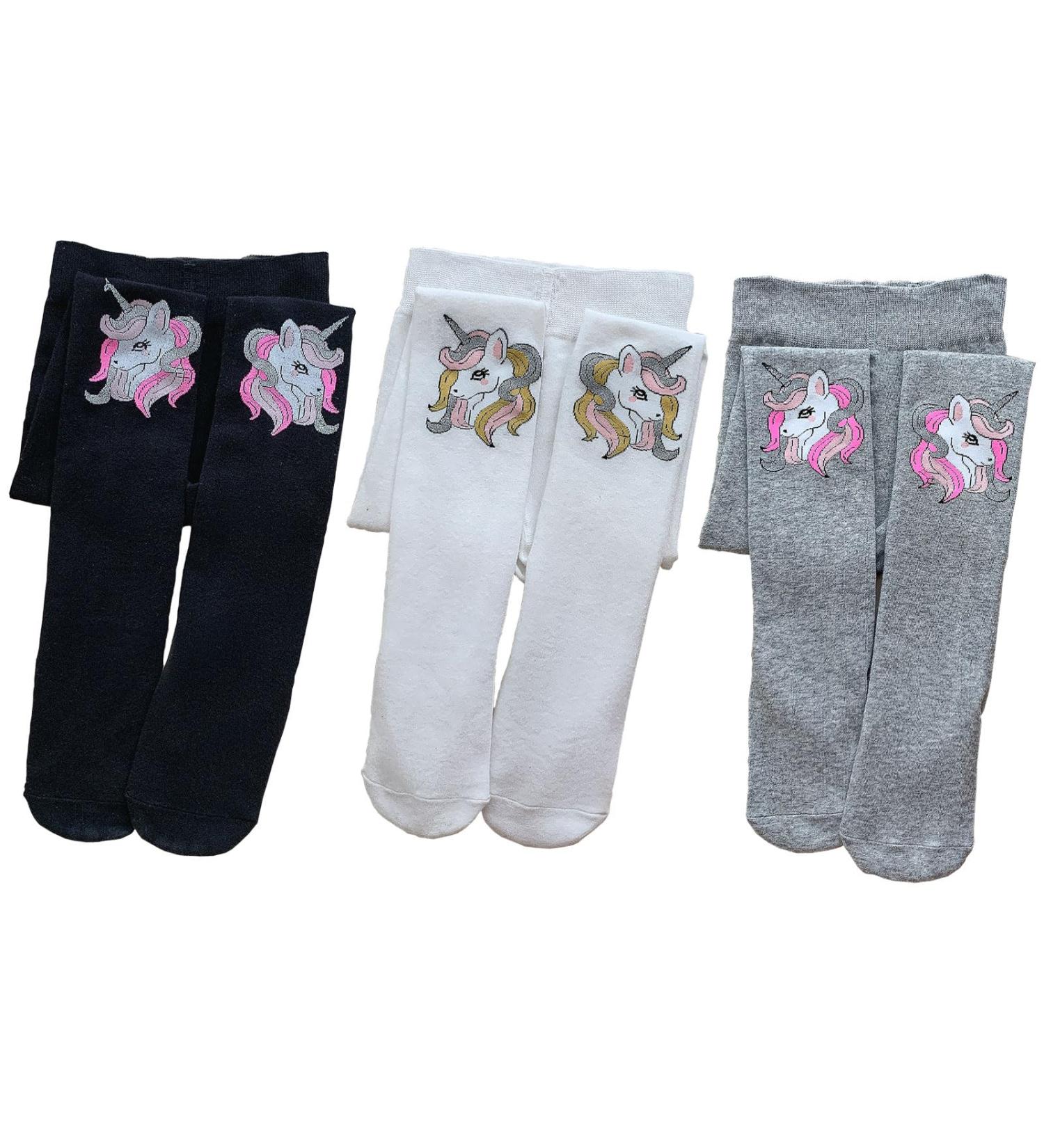 Silkglory 3PCS Girls Tights, Cute Glitter Print, Seamless Cotton Pantyhose, 2-12 Years, Black/Gray/White - Buy Online on GoSupps.com