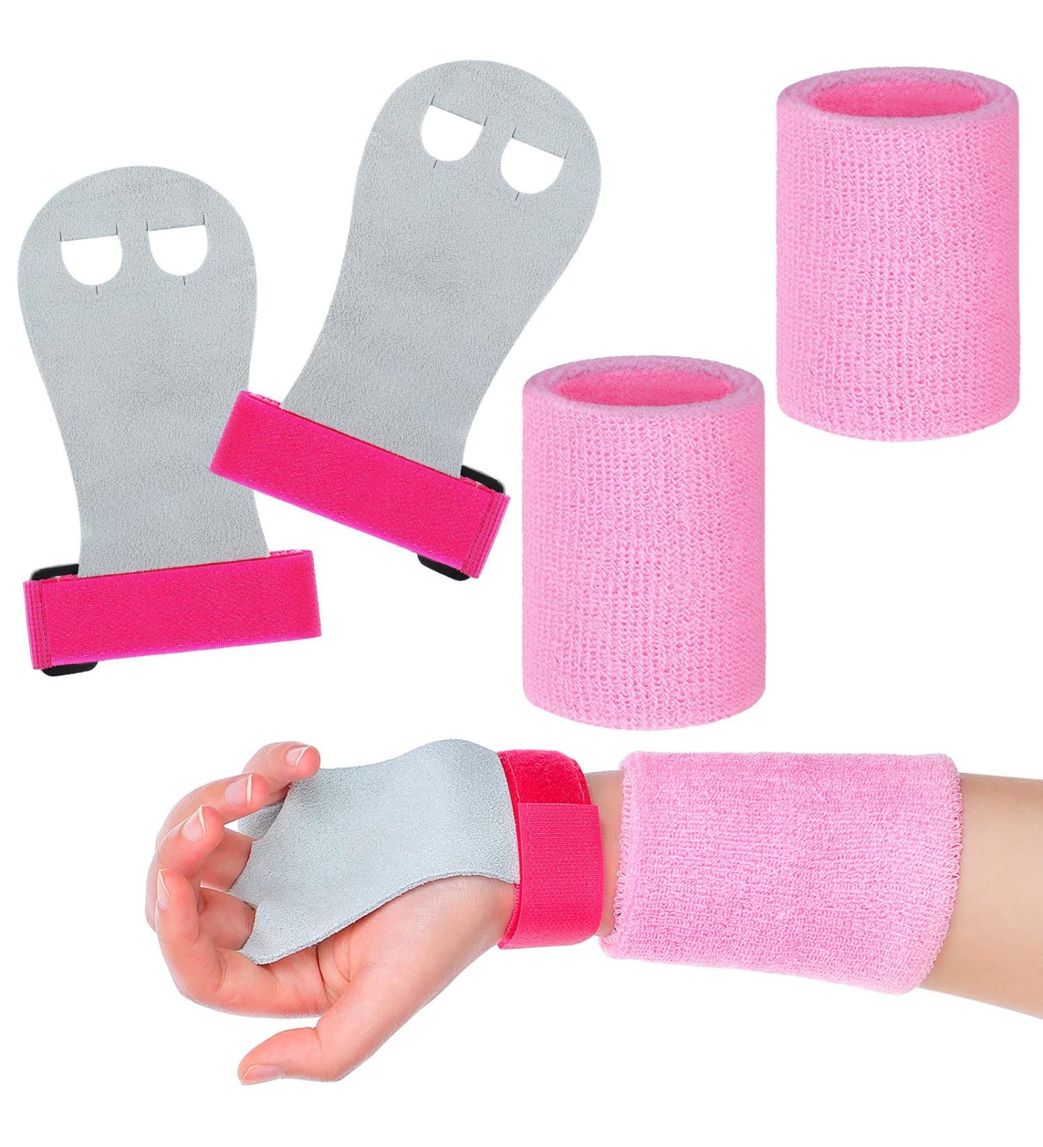 Civaner Pink Gymnastics Grips - 4 Piece Set for Kids | Athletic Hand Grips & Sweat Bands for Basketball, Tennis, Football, Baseball | Medium Size - Buy Online on GoSupps.com