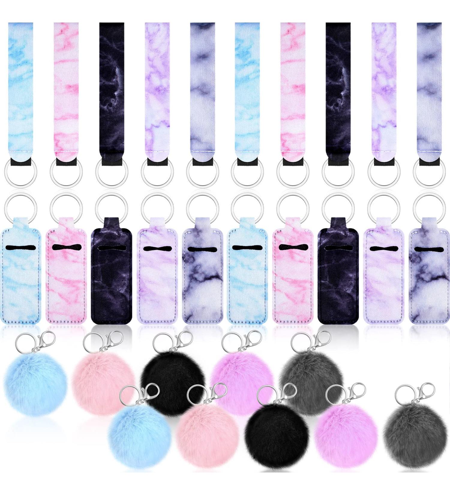 30-Piece Marble Lipstick Holder Keychain Set with Wristlet Lanyard - Square Style Lipstick Holder with Pom Pom Accessory - Buy Online on GoSupps.com