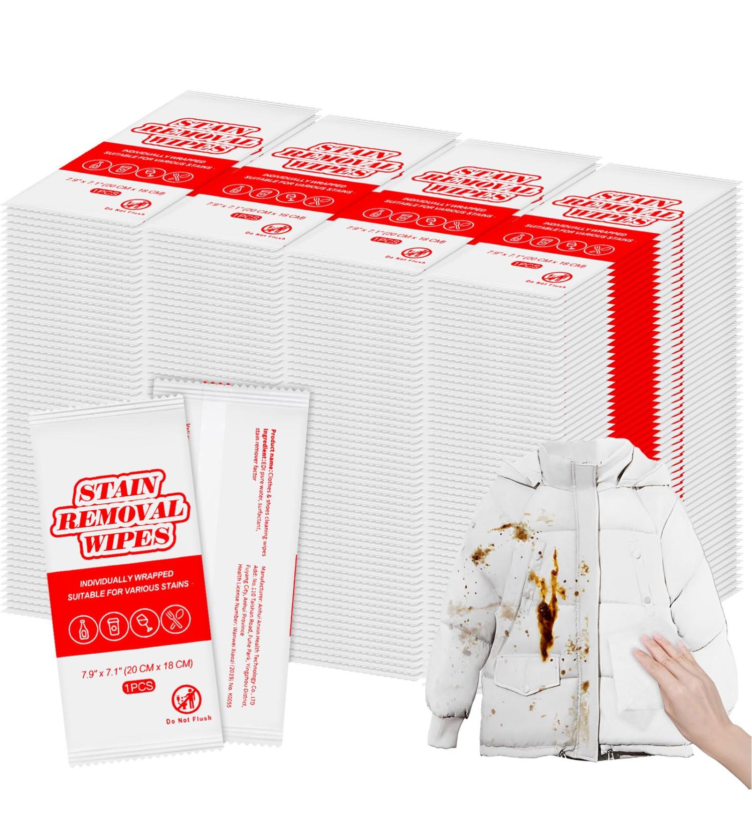 Bulk Stain Remover Wet Wipes - Portable Travel Stain Removal for Clothes Shoes & More | Individual Wrapped Lemon C - Buy Online on GoSupps.com