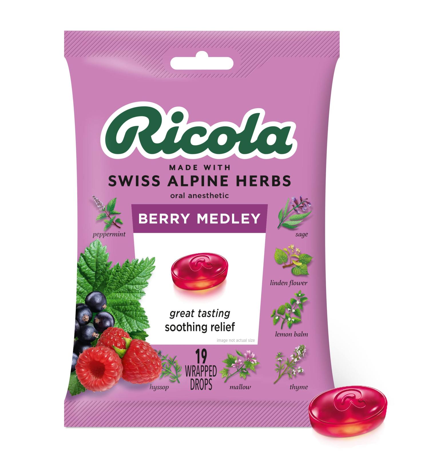 Ricola Berry Medley Cough Suppressant Throat Drops 19ct - Soothes Throat, Relieves Cough - Buy Now! - Buy Online on GoSupps.com