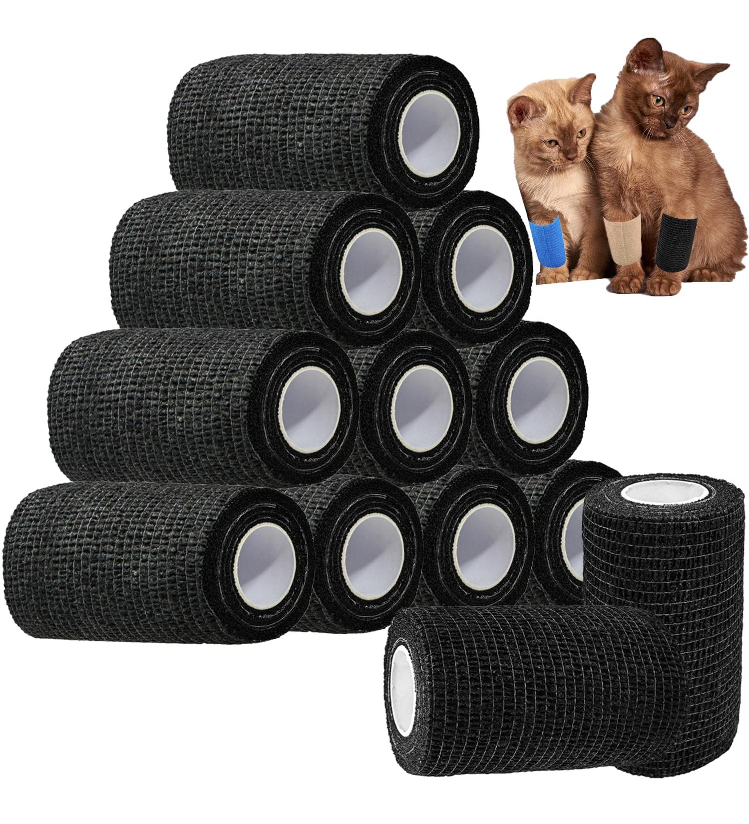 Anampion Self-Adhesive Bandage - 7.5cm x 4.5m Flexible Non-Woven Bandages for Humans & Pets | 12 Rolls Black | Ideal for Sports & Injury Support - Buy Online on GoSupps.com