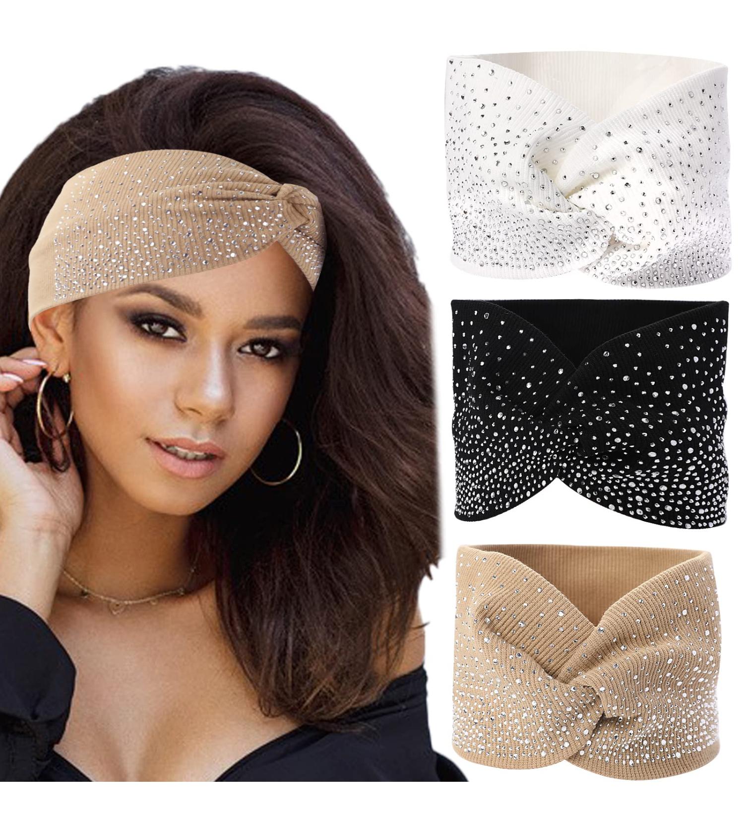 Sparkly Crystal Wide Headbands for Women - 3 Pcs Bling Fancy Headbands - Buy Online on GoSupps.com
