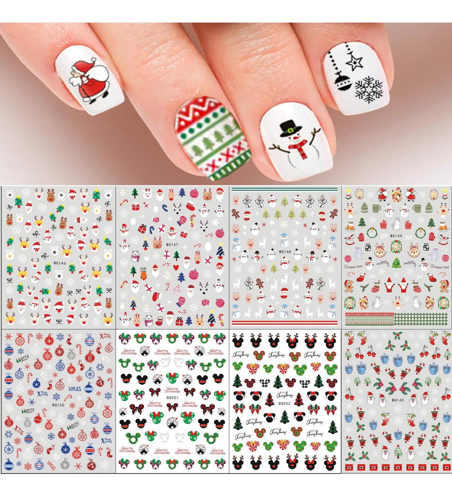 Christmas Nail Stickers 9 Sheets Self-Adhesive Nail Decal for Kids Cute Cartoon Nail Art Decoration Design Supplies - Buy Online on GoSupps.com
