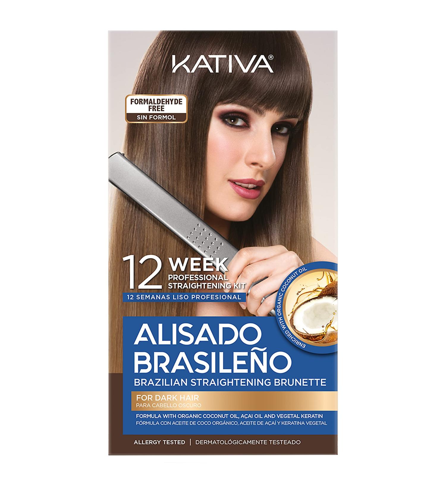 Kativa Brazilian Straightening Brunette Kit - 12 Weeks of Professional Home Use with Organic Coconut Oil & Keratin for Softer Shinier Dark Hair - Buy Online on GoSupps.com