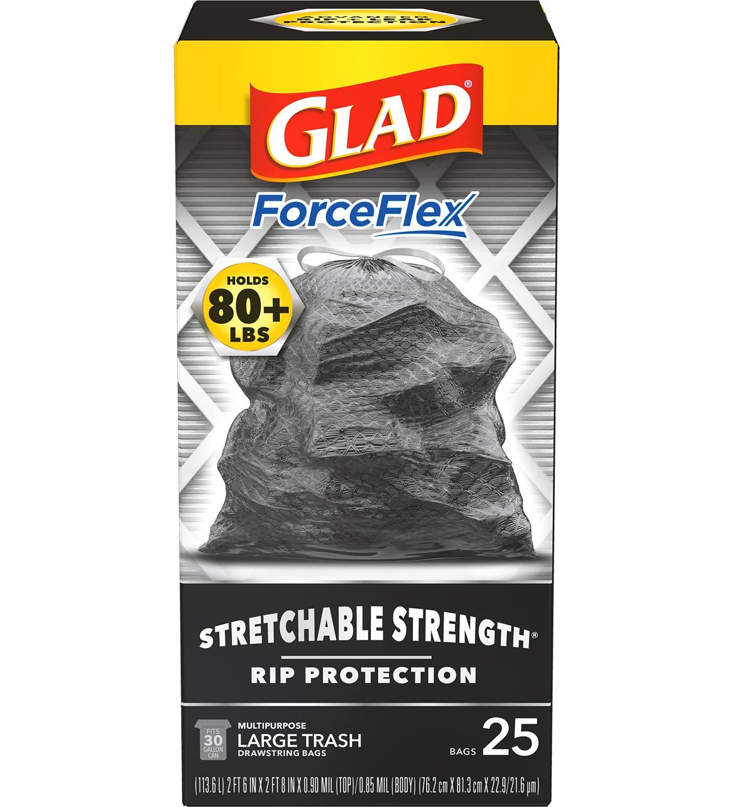 Glad ForceFlexPlus Black Large Drawstring Trash Bags 30 Gal - 25 Ct | 25 Count | Standard Packaging - Buy Online on GoSupps.com
