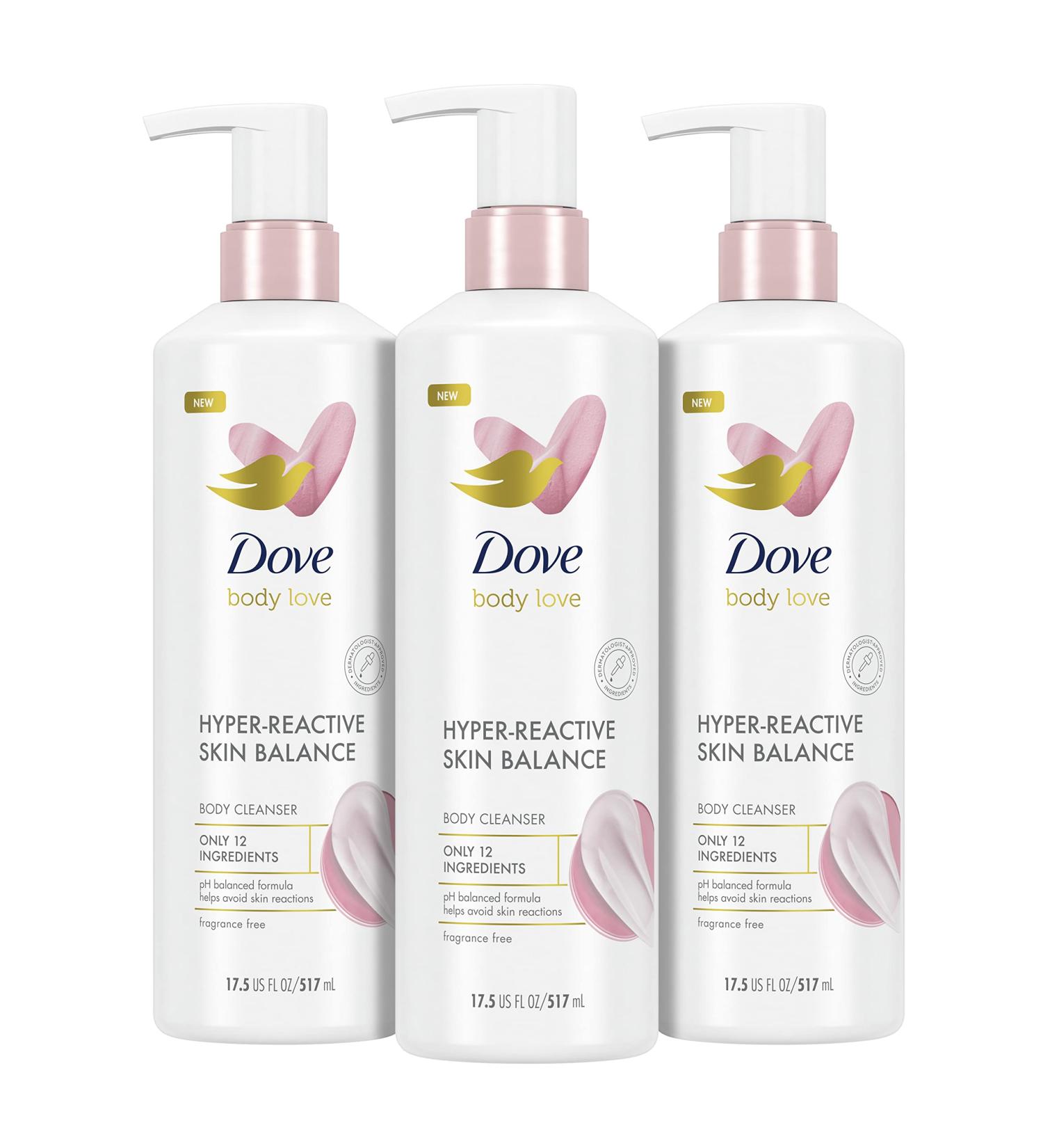 Dove Body Love Cleanser 3-Pack for Reaction-Prone Skin, Fragrance-Free, 17.5 oz - Buy Online on GoSupps.com