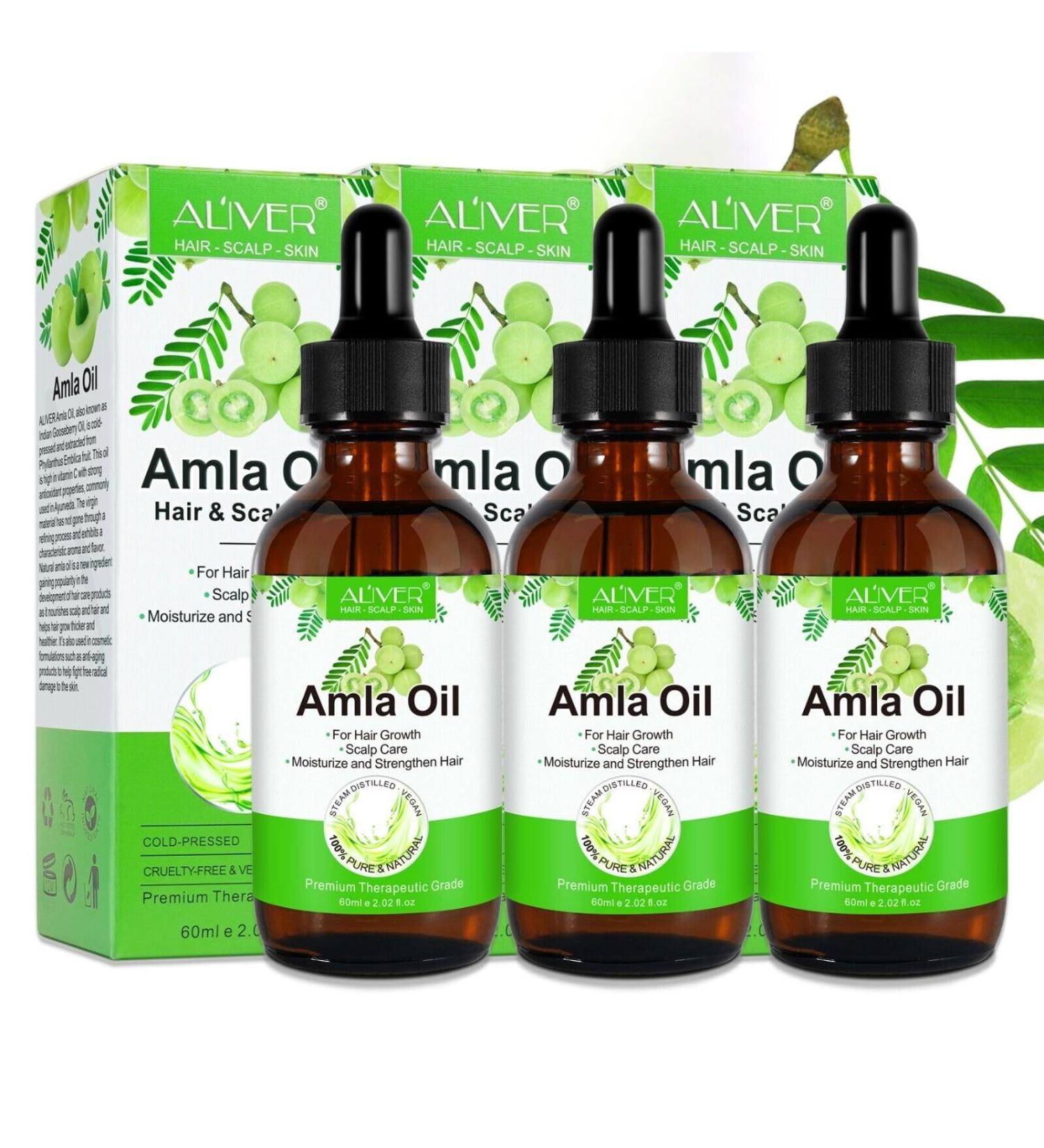  p-beauty Amla Hair Oil for Intense Hair Growth - Fights Dandruff and Hair Loss - Cold-Pressed - Organic and Vegan - Vitamin C - Amino Acid - 3 x 60 ml - Buy Online on GoSupps.com