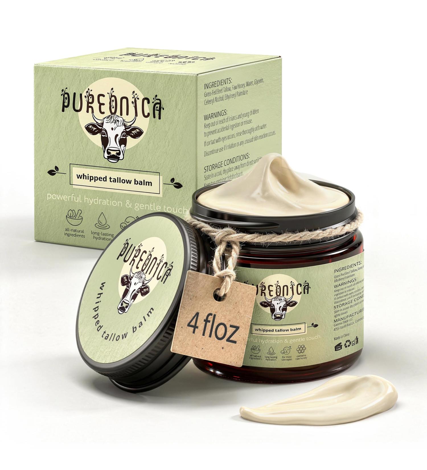 Pureonica Face & Body Cream Deep Moisturizing Cream with Grass-Fed Tallow & Raw Honey Natural Anti-Aging Moisturizer for Dry Sensitive Skin 4 fl.oz - Buy Online on GoSupps.com