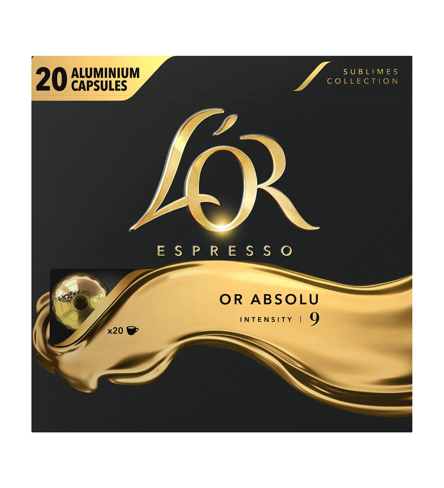 L'Or Espresso Caf Or Absolu - Intensity 9 - 20 Aluminum Capsules Compatible with Nespresso Machines - Buy Online on GoSupps.com