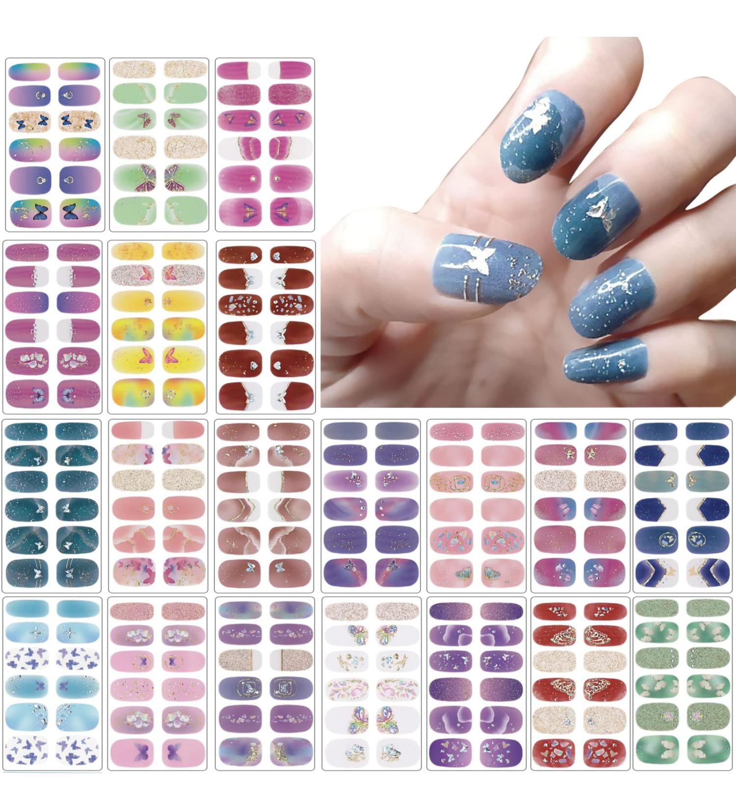 20 Sheets Full Wraps Nail Polish Stickers 3D Gradient Color Sticker Sheets Self-Adhesive Gradient Color Full Nail with 6 Manicure Nail Files 3d-20p - Buy Online on GoSupps.com