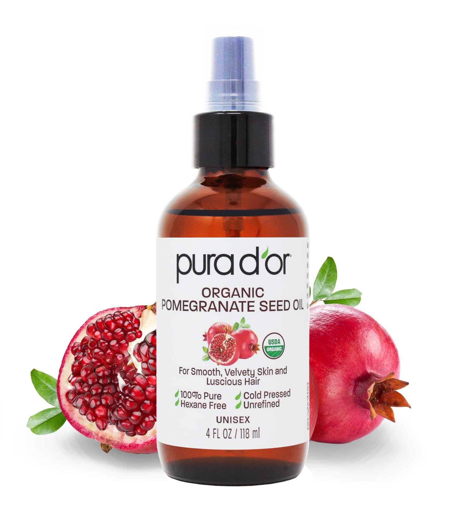 PURA D'OR 4 Oz ORGANIC Pomegranate Oil - 100% Pure USDA Certified Premium Grade Cold Pressed Body Oil - Rich in Antioxidants - Face and Skin - Hair Moisturizer For Men and Women 4 Fl Oz (Pack of 1) - Buy Online on GoSupps.com
