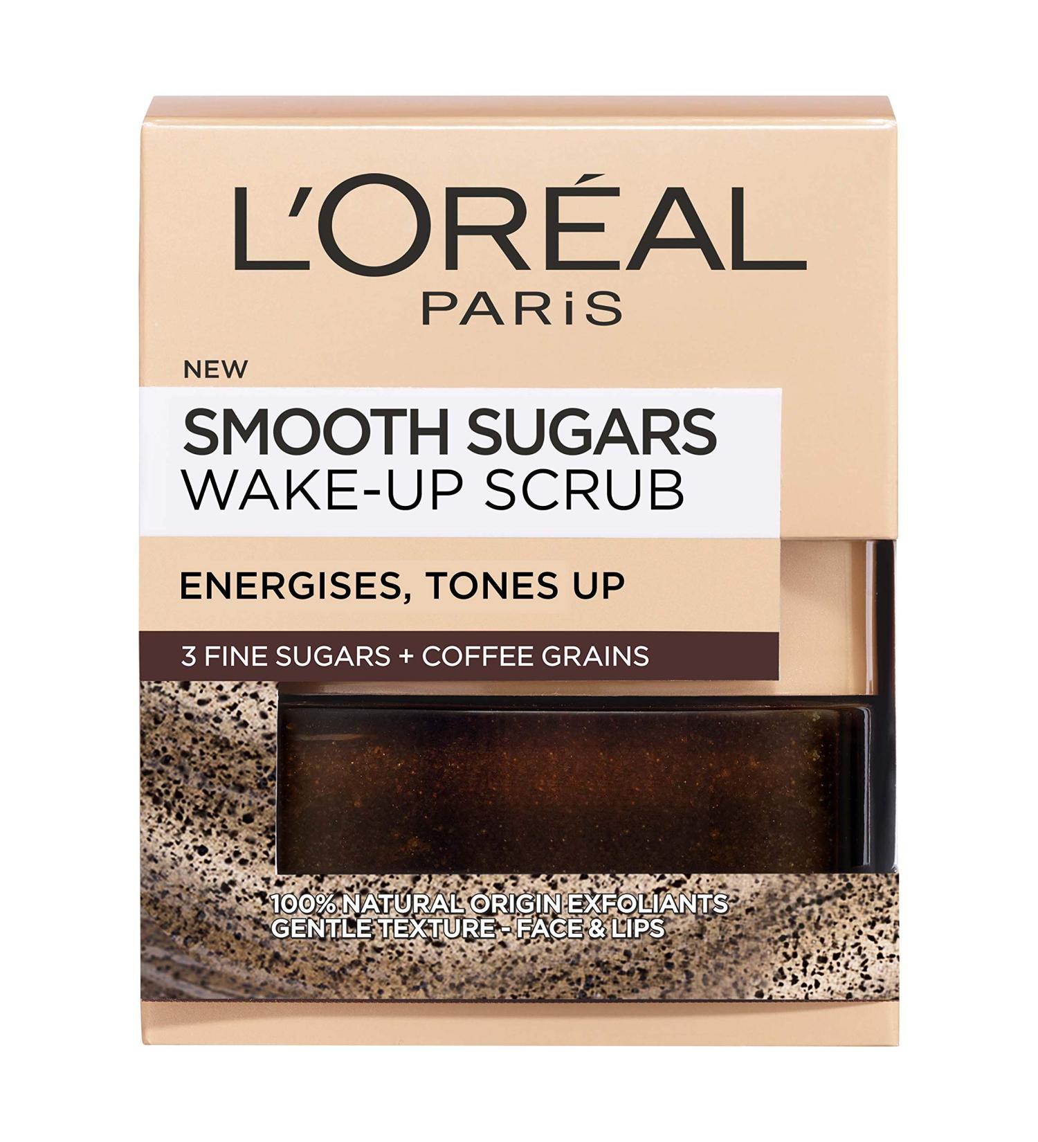L'Oreal Paris Smooth Sugar Wake-Up Coffee Scrub 50ml - Face and Lip Exfoliator - Buy Online on GoSupps.com