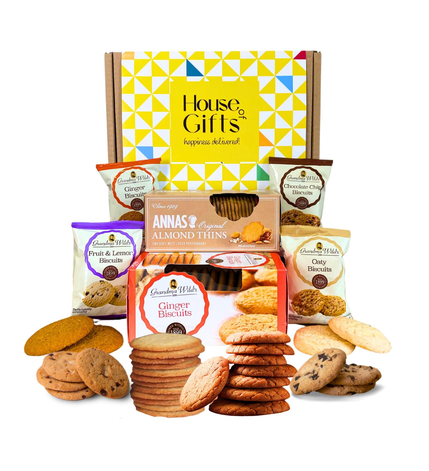 Biscuits Gift Set Biscuit Hamper Including Ginger Biscuits Almond Thins & 4 Packets of Grandma Wild's Classic Biscuits | Biscuit Lovers Gift - Buy Online on GoSupps.com
