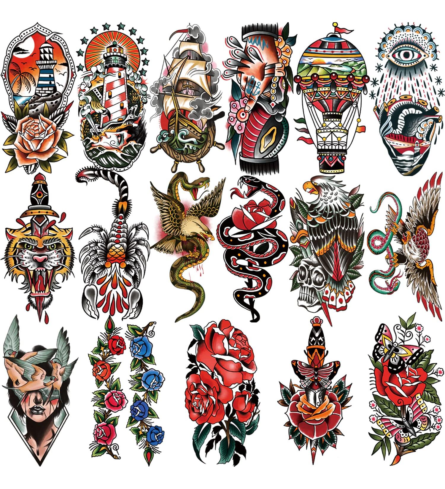 Yazhiji 77 Sheets Waterproof Temporary Tattoos for Men and Women - Half Arm Wolf, Peony, Butterfly, Snake Designs with Bonus 60 Sheets of Tiny Flower Tattoos for Kids - Buy Online on GoSupps.com