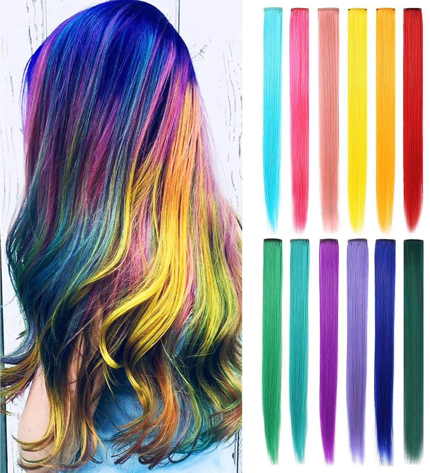 Shop Lskjmo Rainbow Wig Pieces | Colorful Party Highlights Clip-In Hair Extensions for Women & Girls - Multicolor Synthetic Hairpieces - Buy Online on GoSupps.com