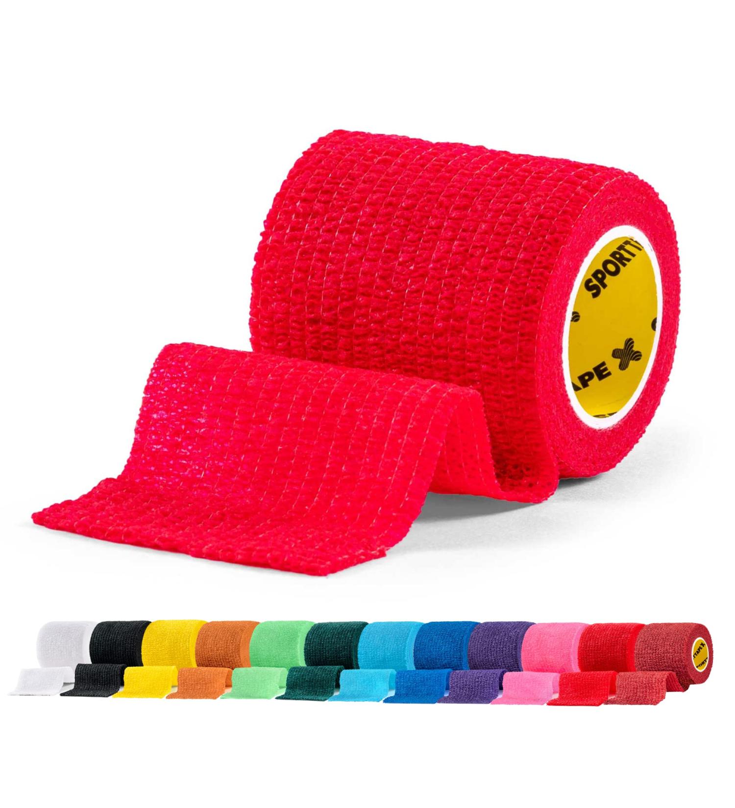 SPORTTAPE Self-Adhesive Football Sock Tape 5cm x 4.5m - Red | Cohesive Bandage Shin Pad Tape | Goalkeeper Wrist & Ankle Tape | Pet & Vet Wrap - Single Roll - Buy Online on GoSupps.com