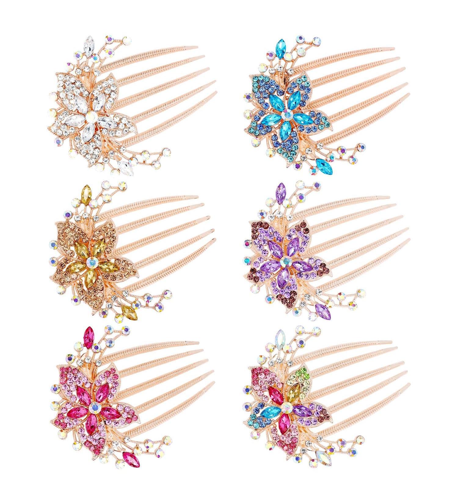 inSowni Luxury Glitter Jeweled Hair Combs - 6 Pack Gold Metal Hair Accessories for Women and Girls - Buy Online on GoSupps.com