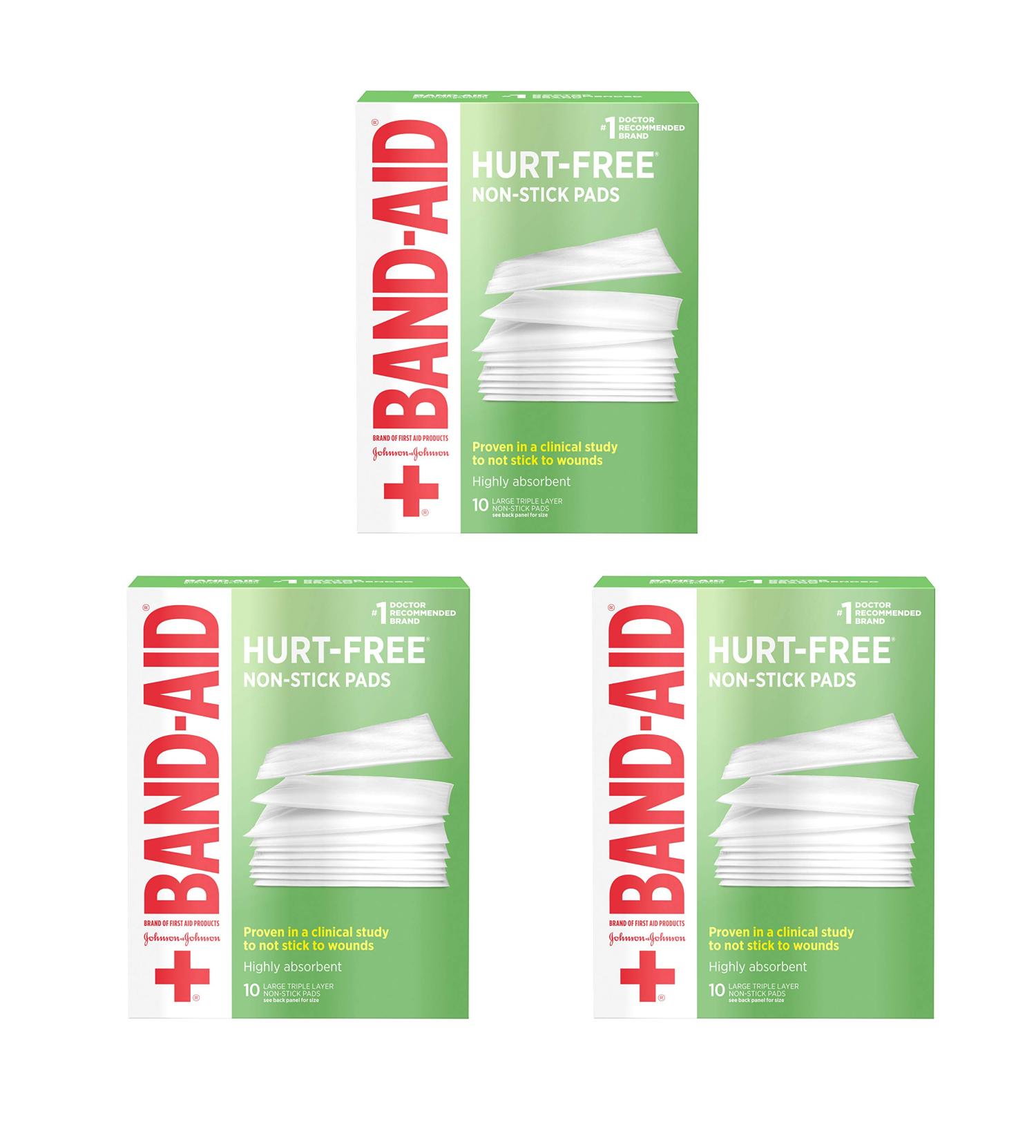Band-Aid Brand Large Hurt-Free Non-Stick Pads 3x4 10ct, 3 Pack - Adhesive Bandages - Buy Online on GoSupps.com