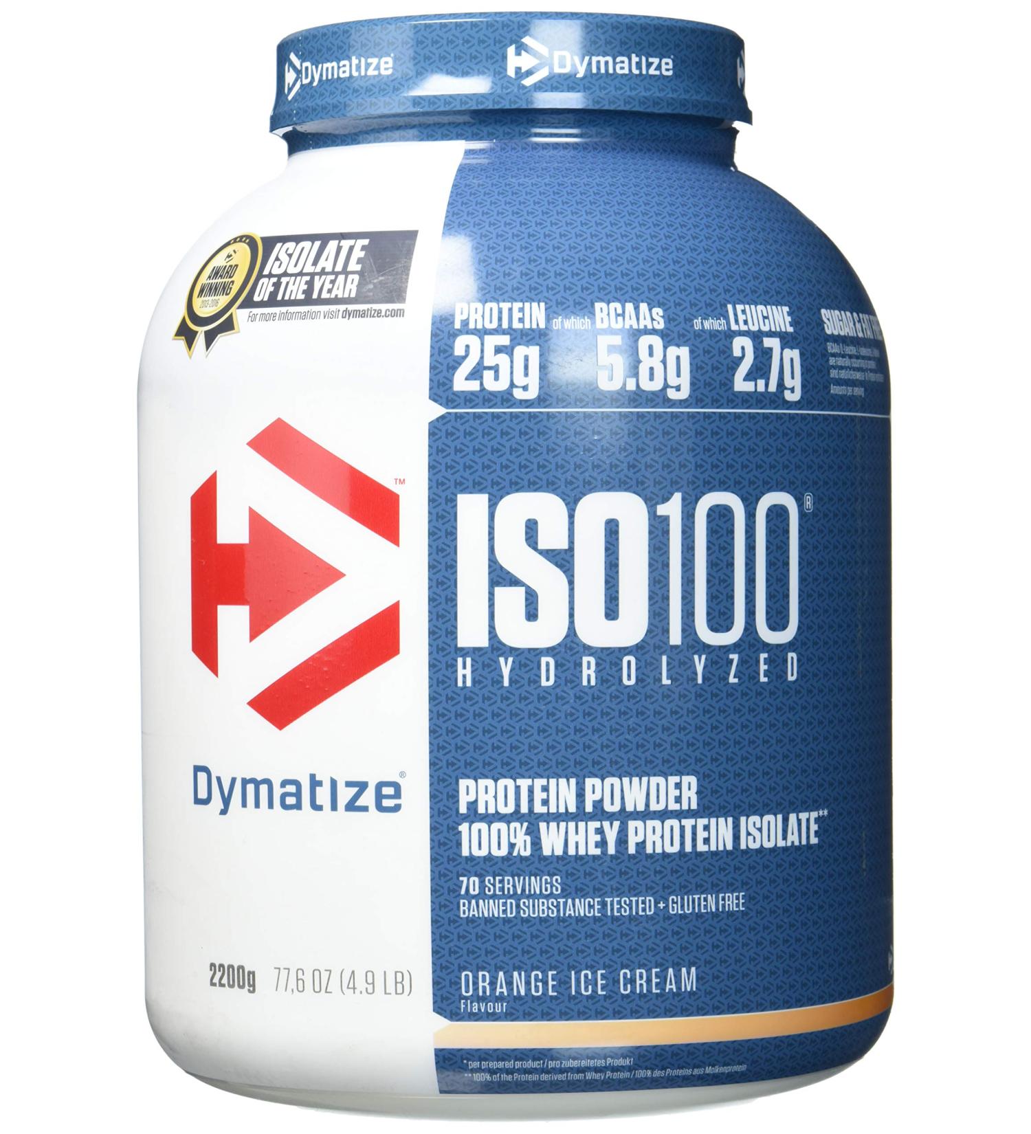 Dymatize ISO 100 Orange Ice Cream 2.2kg - Premium Whey Protein Hydrolysate & Isolate Powder for Muscle Growth & Recovery - Buy Online on GoSupps.com