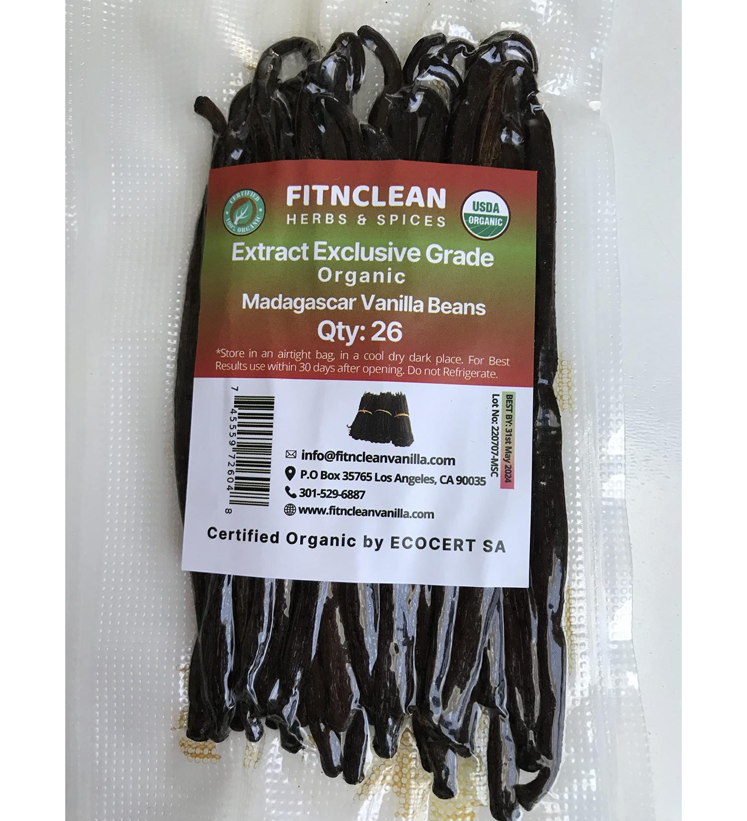 Organic Madagascar Vanilla Beans Extract Grade B by FITNCLEAN VANILLA | Certified USDA Organic | Bulk Dry Whole Bourbon Pods | 26 Count - Buy Online on GoSupps.com
