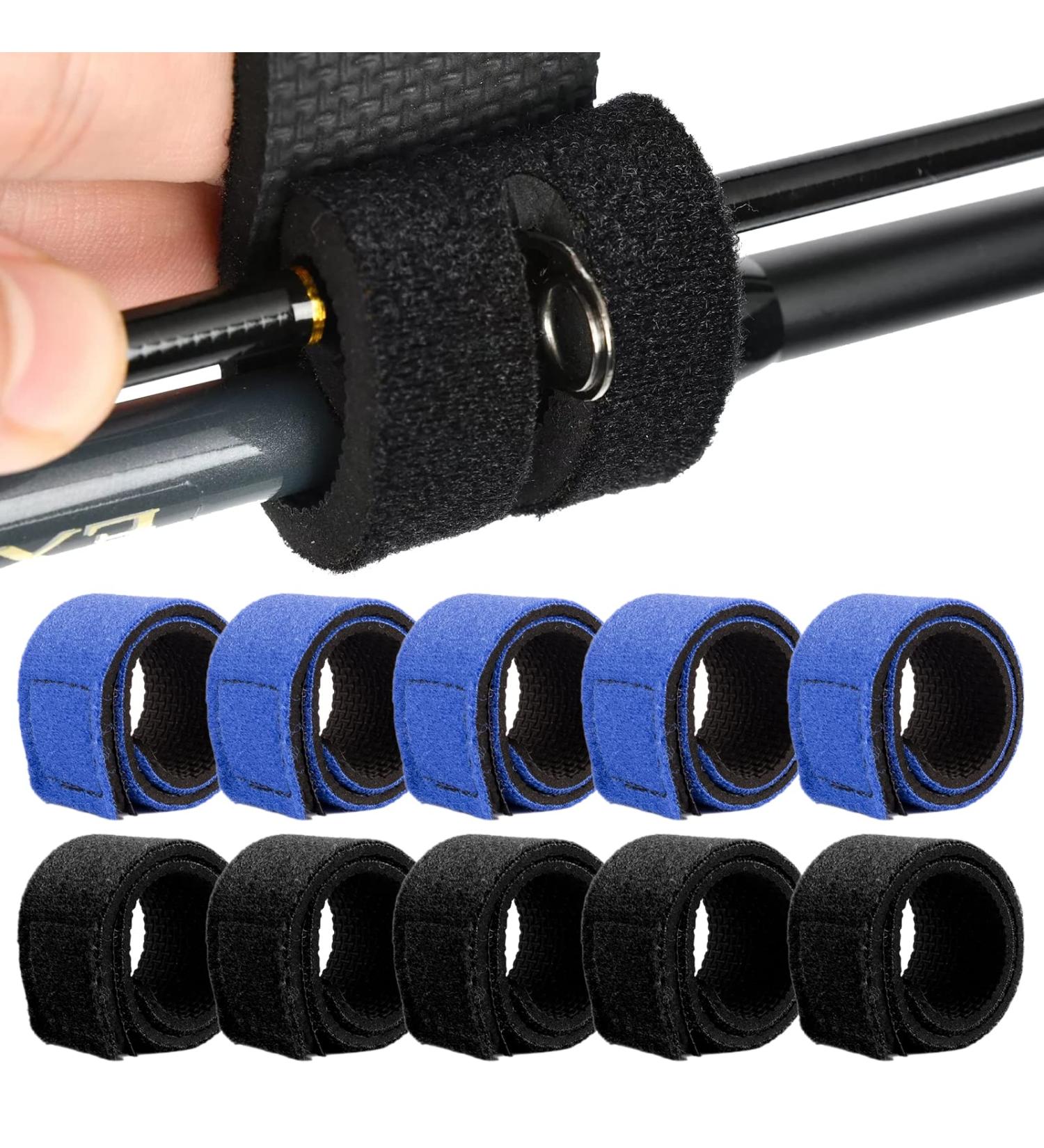 10 Fishing Rod Strap Velcro Belts - Elastic Fishing Rod Tapes with Buckle - Durable Black & Blue - Buy Online on GoSupps.com