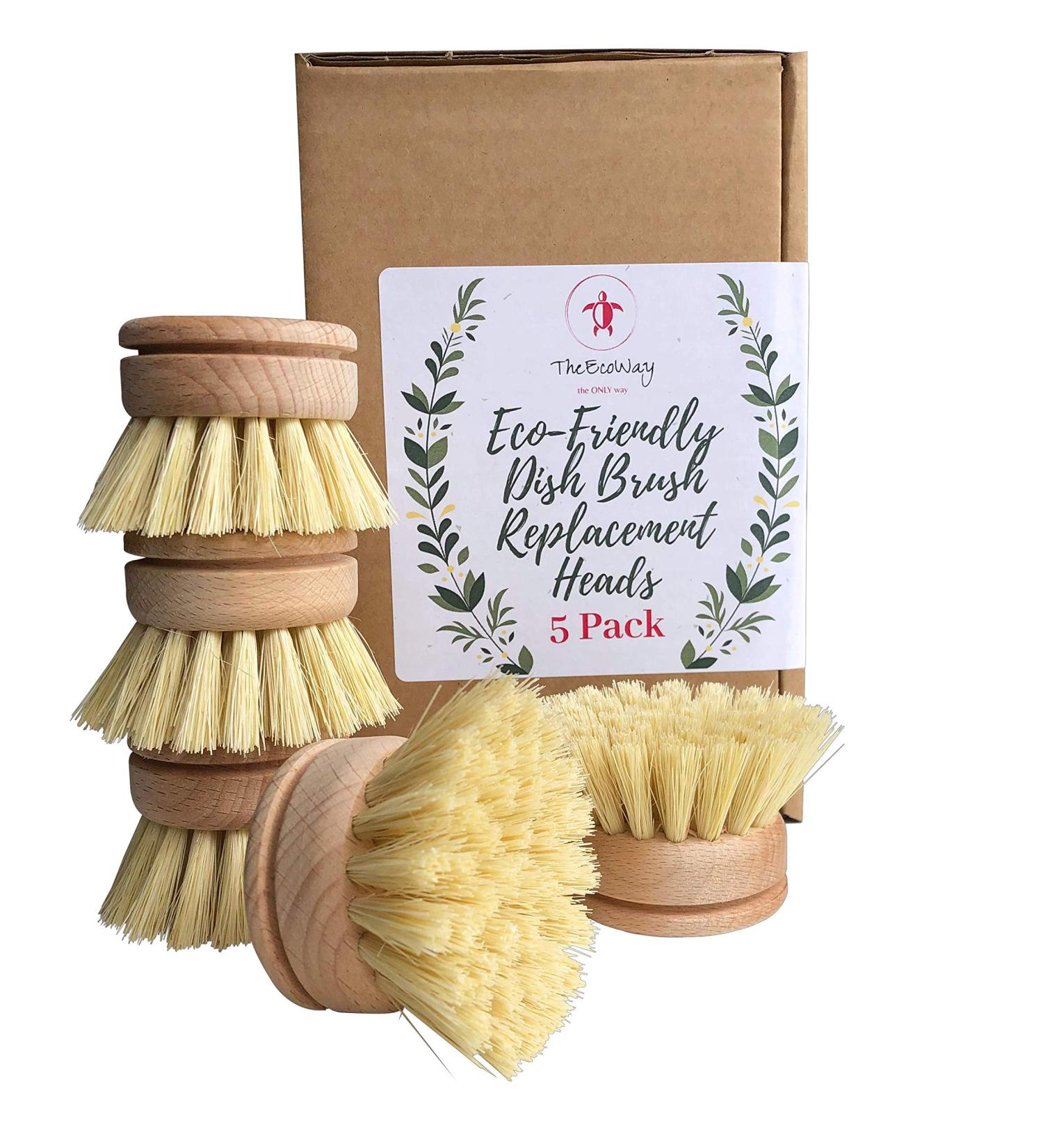 Eco-Friendly Dish Brush Replacement Heads - 5 Pieces Natural Sisal Hemp and Beech Wood Scrubbing Brushes - Buy Online on GoSupps.com