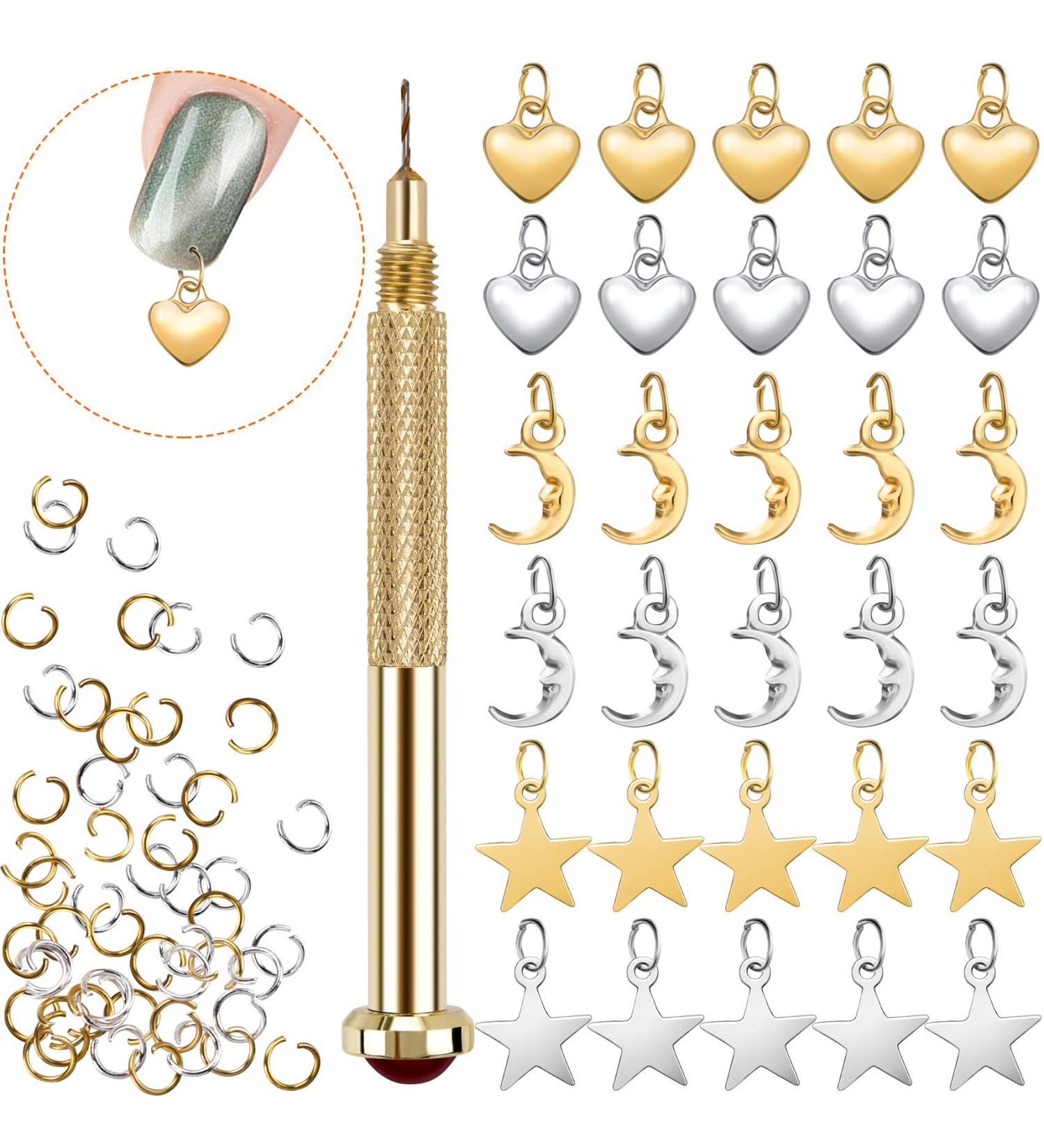 PAGOW 71 PCS Dangle Nail Art Charm Jewelry Rings & Nail Piercing Tool Set for Acrylic Gels Decorations - 71 Count - Buy Online on GoSupps.com