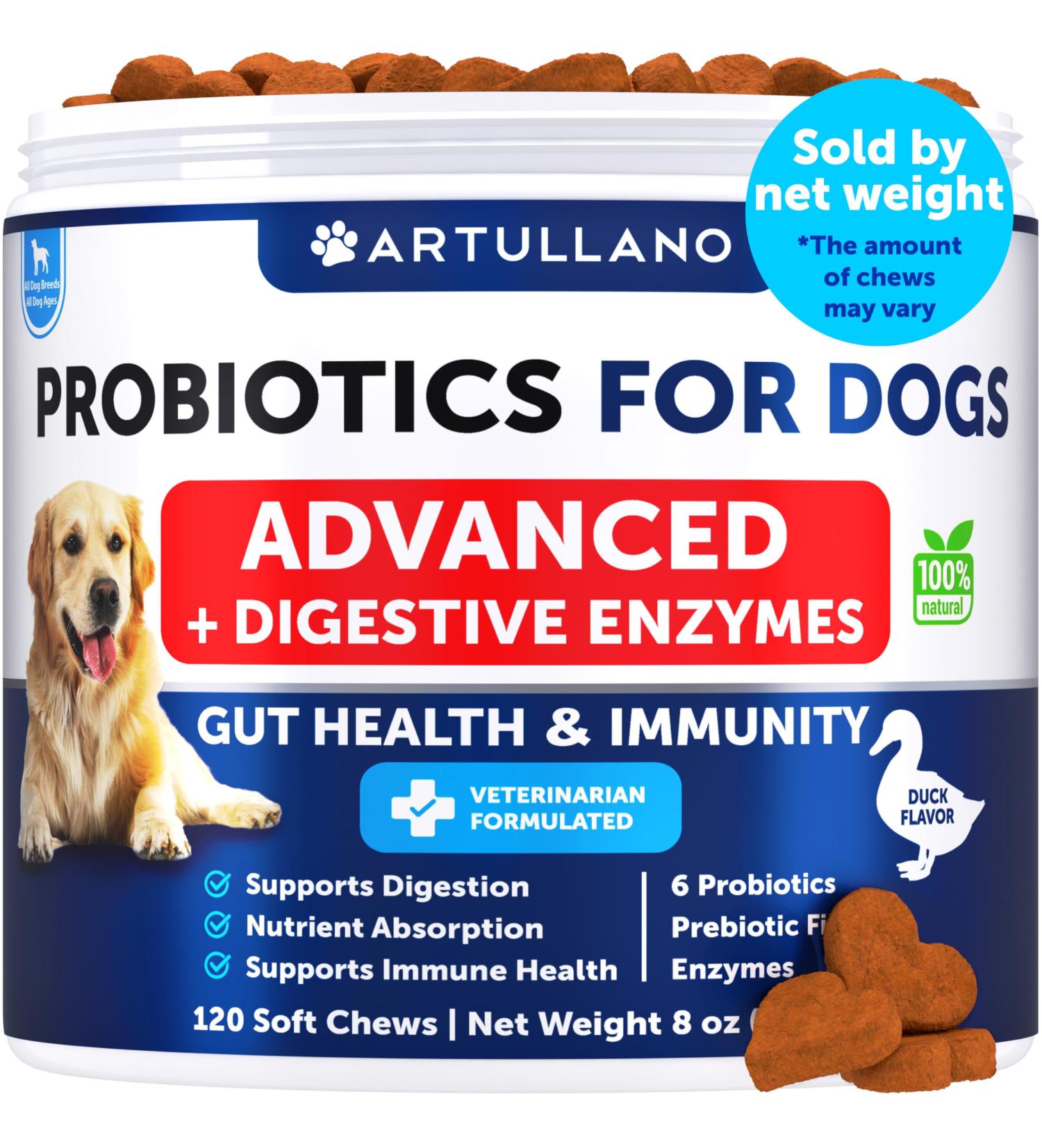 Probiotics for Dogs - Dog Probiotics Chewables - Support Gut Health Itchy Skin Allergies Immunity Yeast Balance - Digestive Enzymes with Prebiotics - Reduce Diarrhea Gas - 120 Probiotic Chews 120 Chews Advanced - Buy Online on GoSupps.com