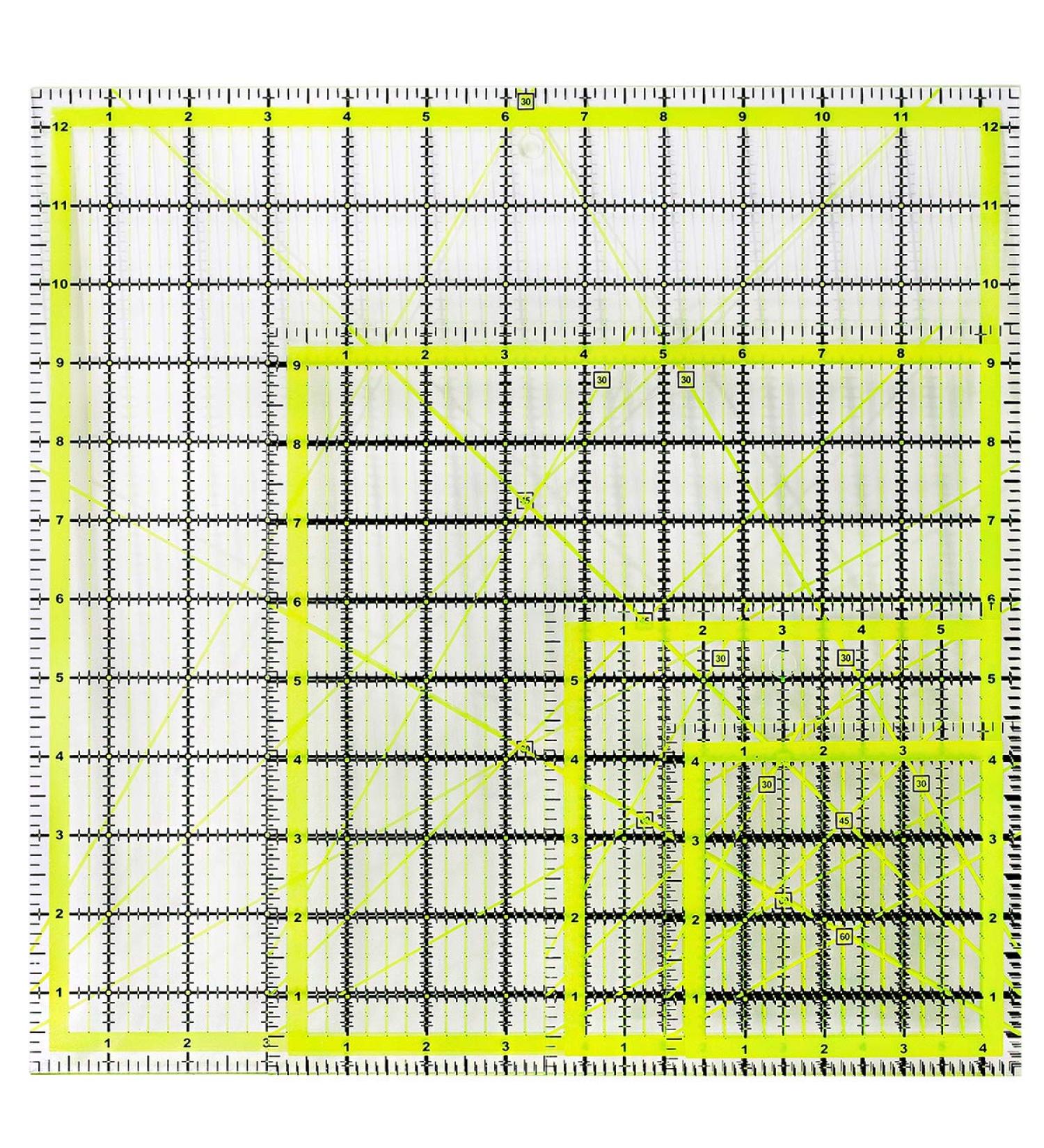 UOOU 4 Pack Quilting Ruler Set - Acrylic Fabric Cutting Rulers for Quilting and Sewing - Non Slip Rings - 4.5x4.5, 6x6, 9.5x9.5, 12.5x12.5 - Green - Buy Online on GoSupps.com